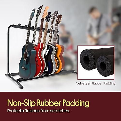 Miniatura 2 de Pyle Soporte para múltiples guitarras con 7 ranuras, marco universal diseñado para guitarras eléctricas, acústicas, bajo y estuches, plegable,
