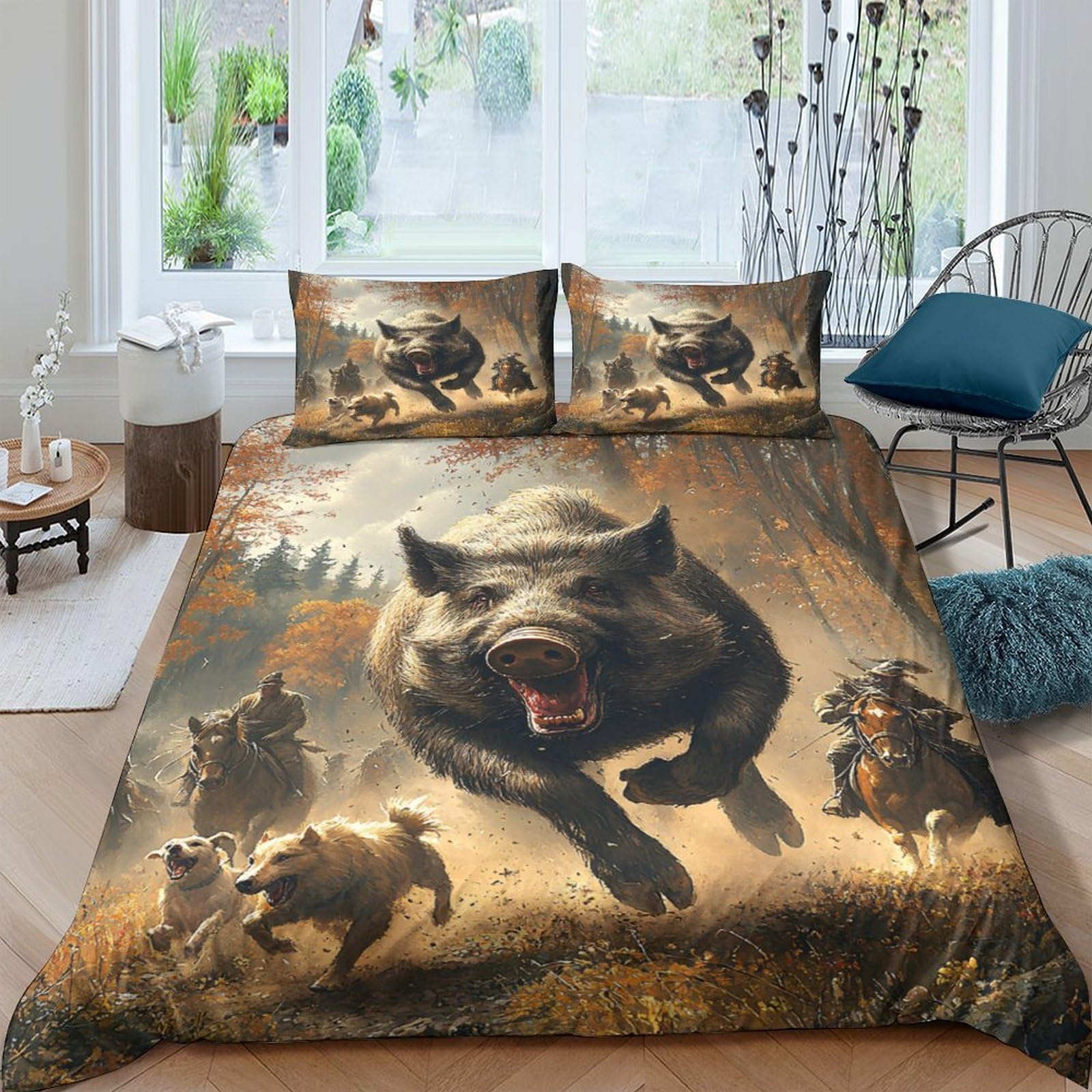 Ctjqhvkz Style-7 3D Printed Wild Boar Fitted Sheet Microfiber Soft Animal Forest Bed Cover For Bedroom Guest Room Decor Protection Single（135X200cm）