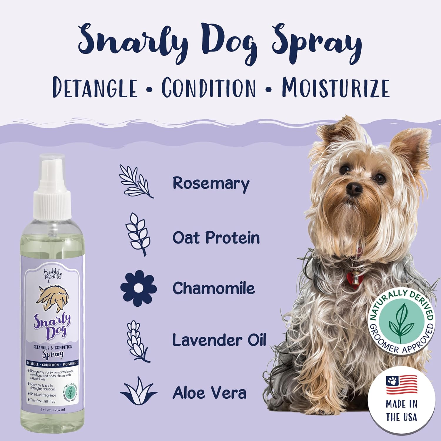 Bobbi Panter Detangling Dog Spray (Case of 12), Paraben-Free, Salt-Free, Tear-Free, 8 oz Spray for Wet or Dry Fur, Enriched with Macadamia Nut Oil, Wheat Protein, and Coat Softening Formula