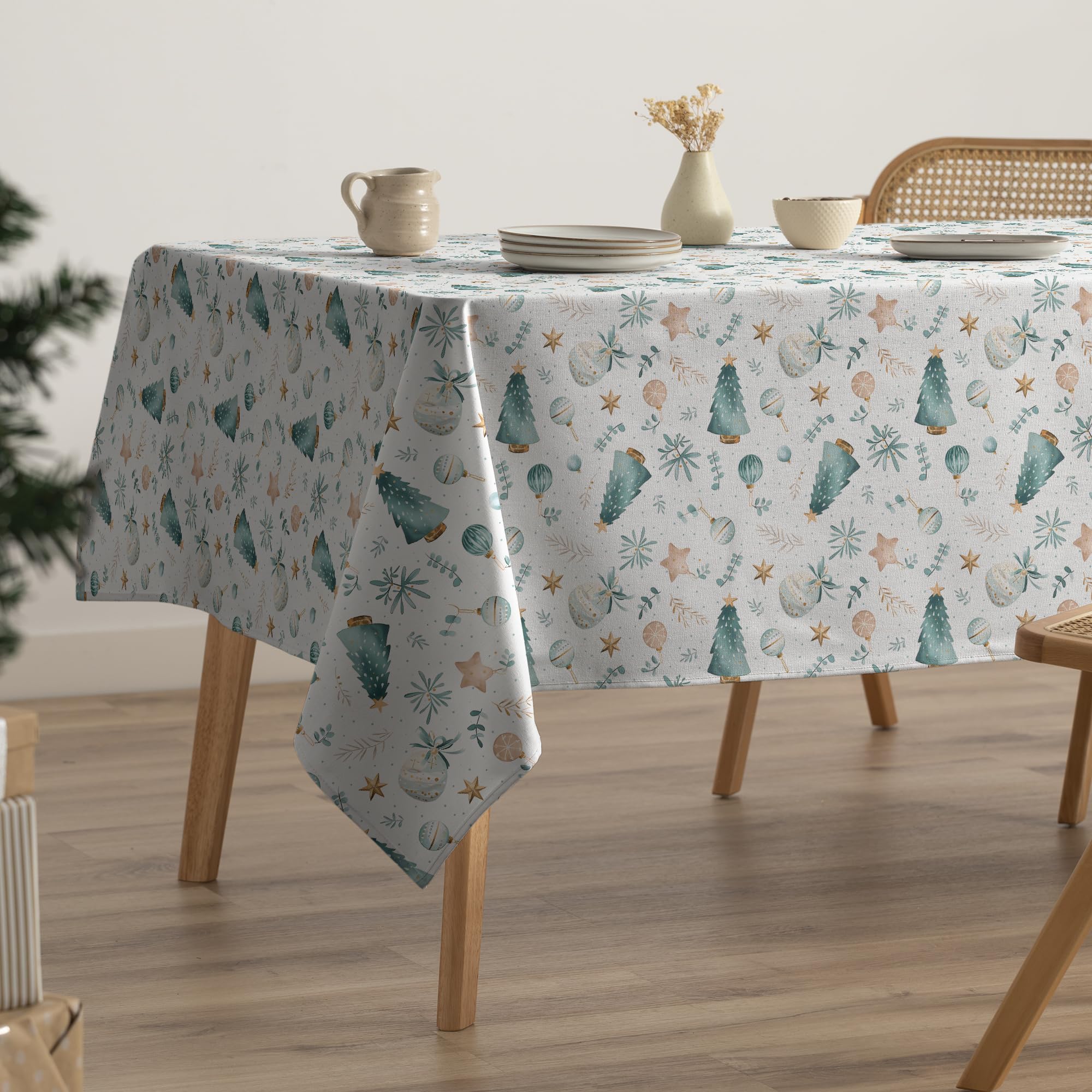 GAMUSI Mantel Navidad Antimanchas Algodón Mesa Comedor Decoración Navideña Rectangular Tacto Tela 160x200 cm
