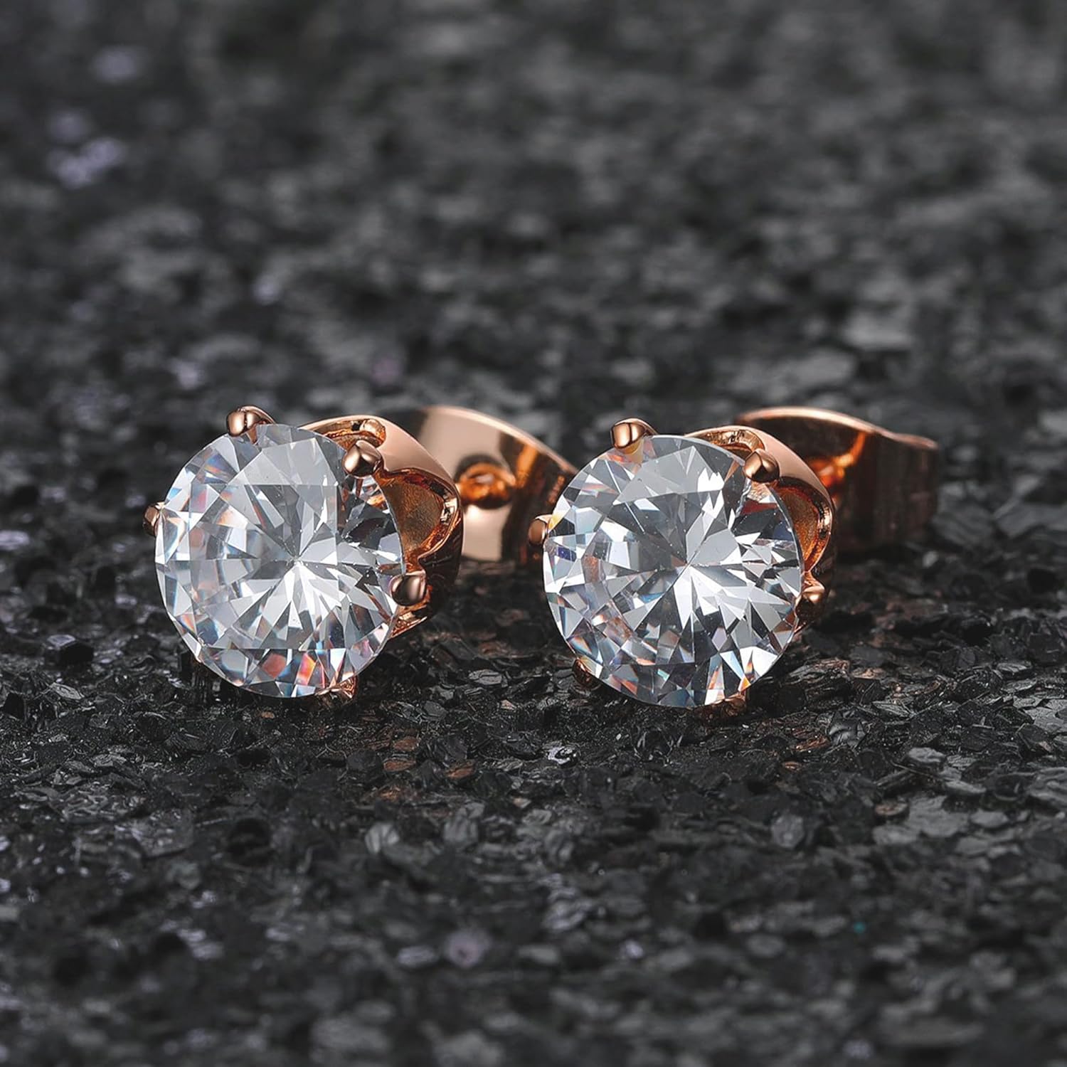 MDFUN 6 Pairs Stud Earrings Set Hypoallergenic 5A+ Cubic Zirconia 3-8 MM 6-Prong Round Earring for Women Men 18K Gold Plated Cartilage Multiple Piercing Ear Jewelry - Image 5