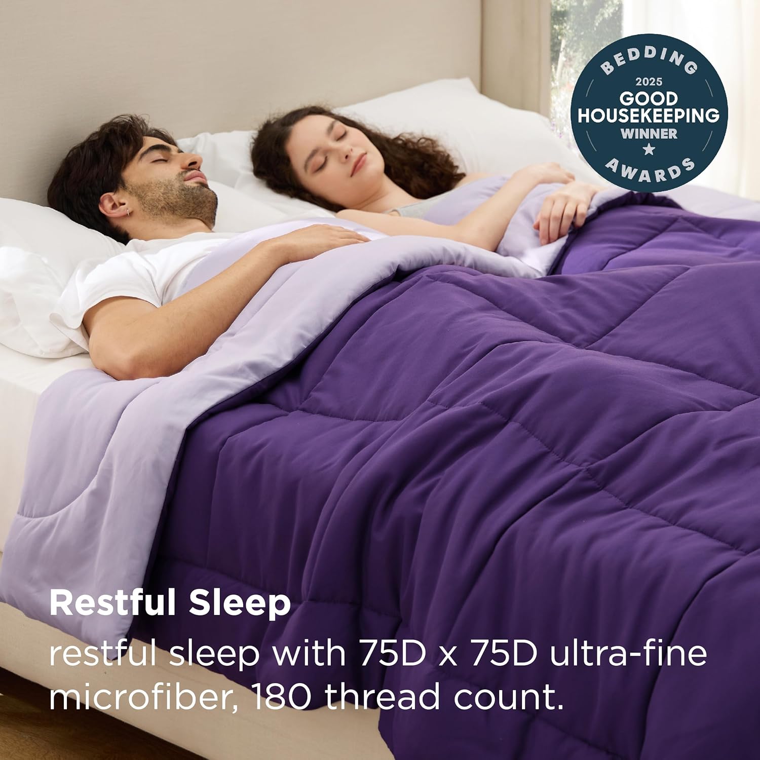 Bedsure Comforters Queen Size Duvet Insert, All Season Bed Comforter, Quilted Down Alternative Duvet, Box Stitched Comforter with Corner Tabs, Machine Washable, 88 x 88 Inches (Purple/Pale Purple)