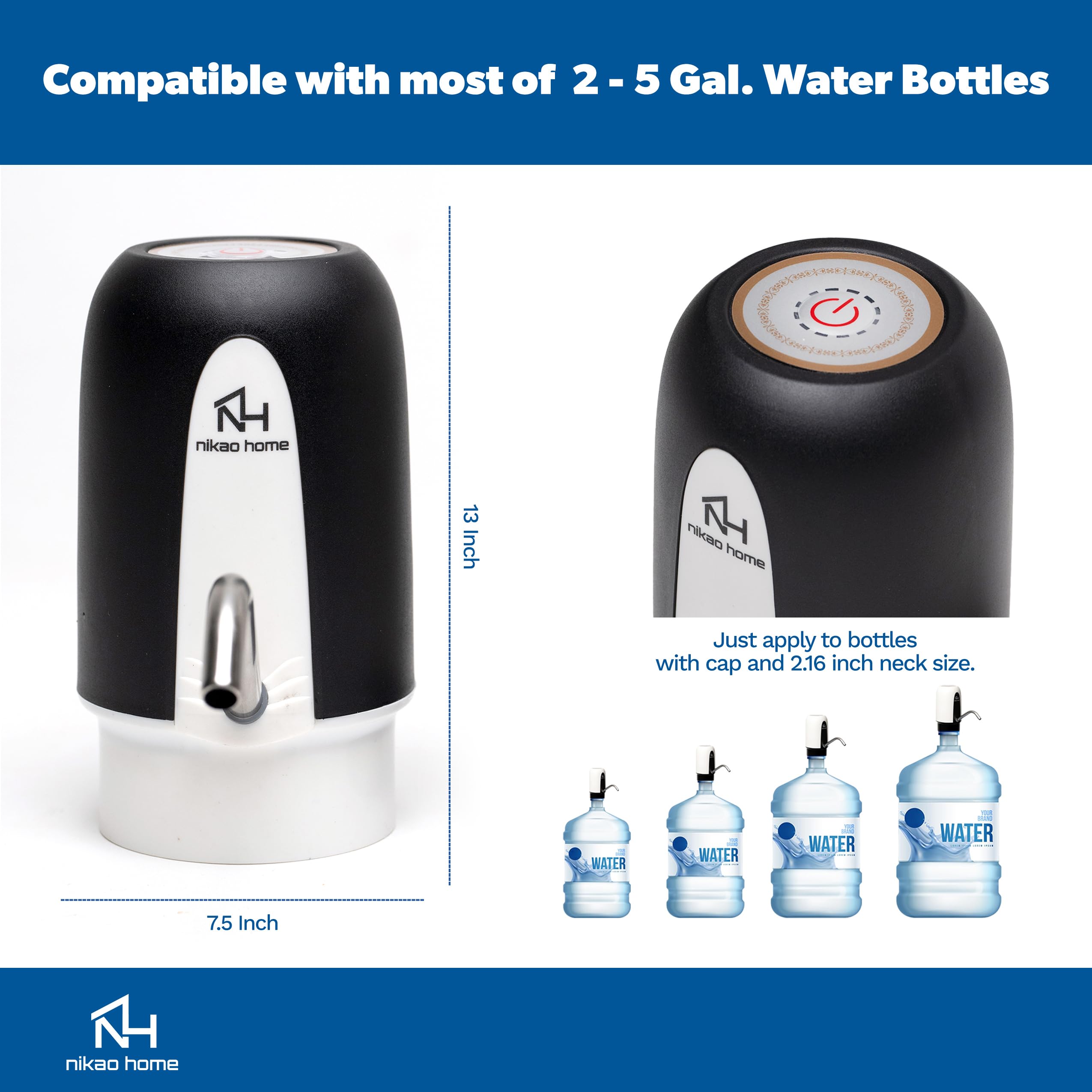USB Rechargeable Electric Water Dispenser Pump – Low Noise, 0.3/1.0L Preset For 5-Gallon Bottles (1200mAh)