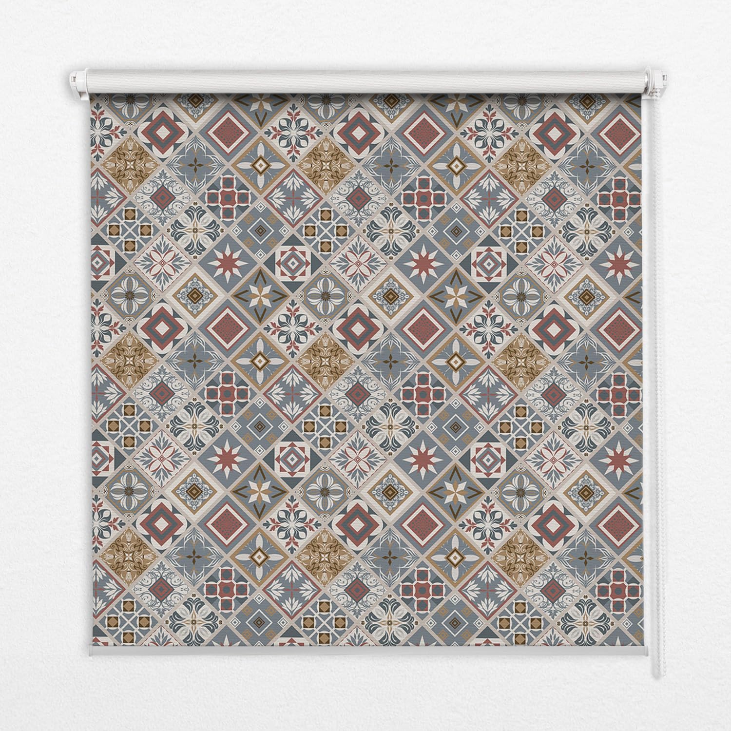 Store enrouleur banne perméable sans perçage 50x50cm avec toile filtrante à motifs losanges