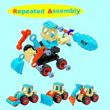 Take Apart Toy Construction Truck, STEM Learning Engineering Building Kit for Kids Ages 3-7, 4 in 1 DIY Truck Set with Tool for Kids Children