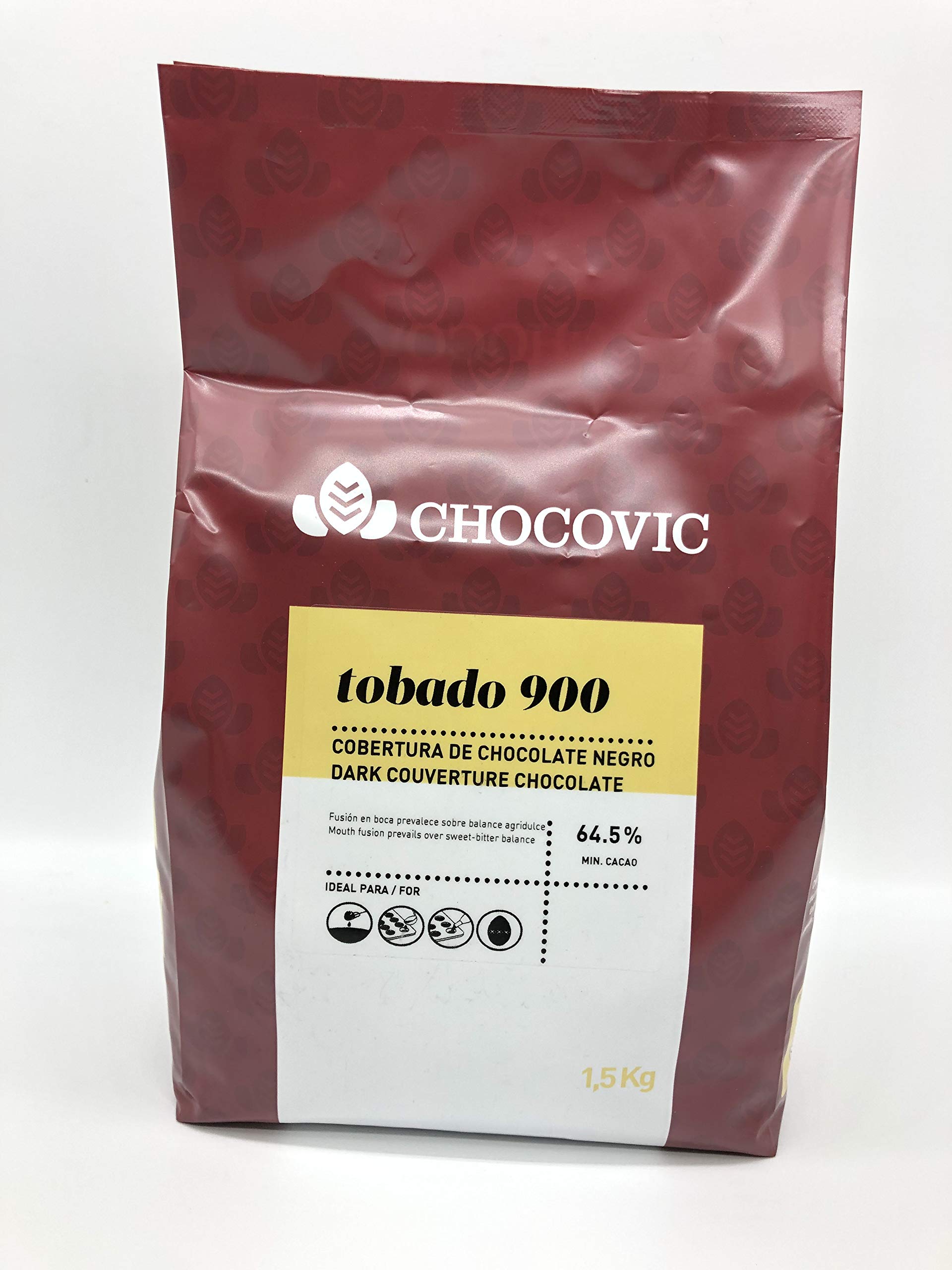 CHOCOVIC, Cobertura en monedas de Chocolate Negro Tobado 900 - 1,5 kg - 64,5% Cacao