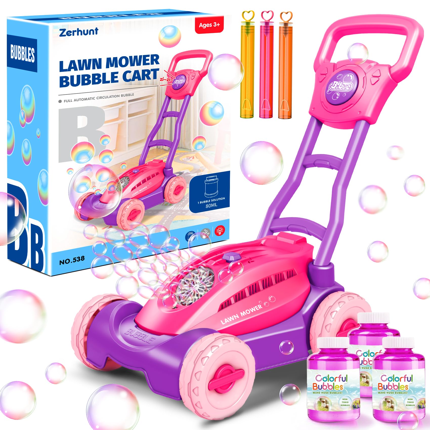 Automatic Bubble Machine Lawn Mower: Outdoor Toy for Toddlers Ages 3-6 - Garden Yard Party Fun - Bubble Maker Gift Idea for Girls