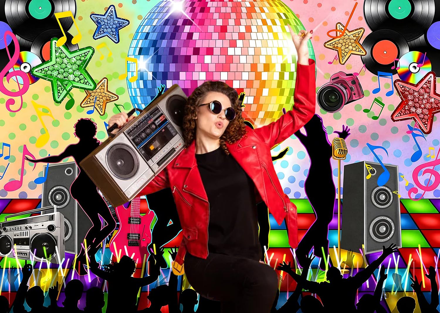 Sfondo Fotografico di Disco 3.6x2.5m, Retro Ricottura Festa Anni 70 80 90 Neon Disco Ball Fase Fotografia Sfondo Night Club Musica Danza Compleanno Tema Festa Decorazione Banner Puntelli Foto