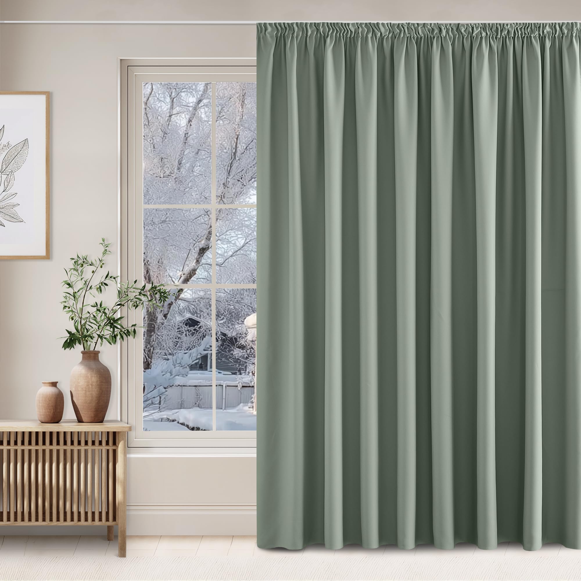 NICETOWN Thermal Curtain, Cold Protection, Blackout Curtains for Living Room, Set of 1, 240 x 300 cm ⟮H x W⟯, Grey, Room Divider Curtain, 300 cm Wide, Curtains, Blackout Thermal Curtains, Ruffle Tape
