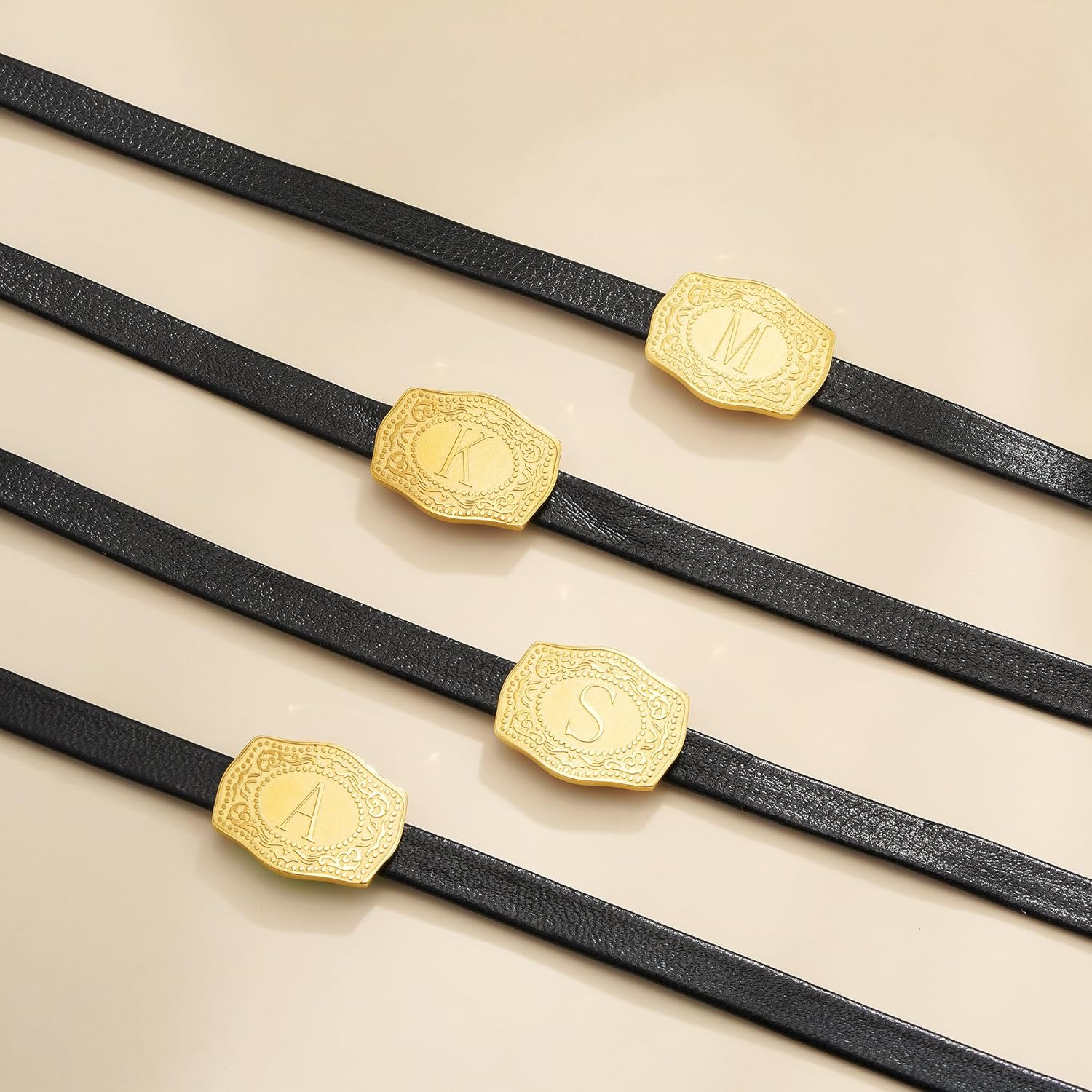 Gold/Silver Initial Necklaces for Women, Trendy 14k Gold Plated Embossed Belt Buckle Choker Initial Necklace A-Z Pendant Letter Black Leather Necklace Non Tarnish Jewelry for Women Gift - Image 6