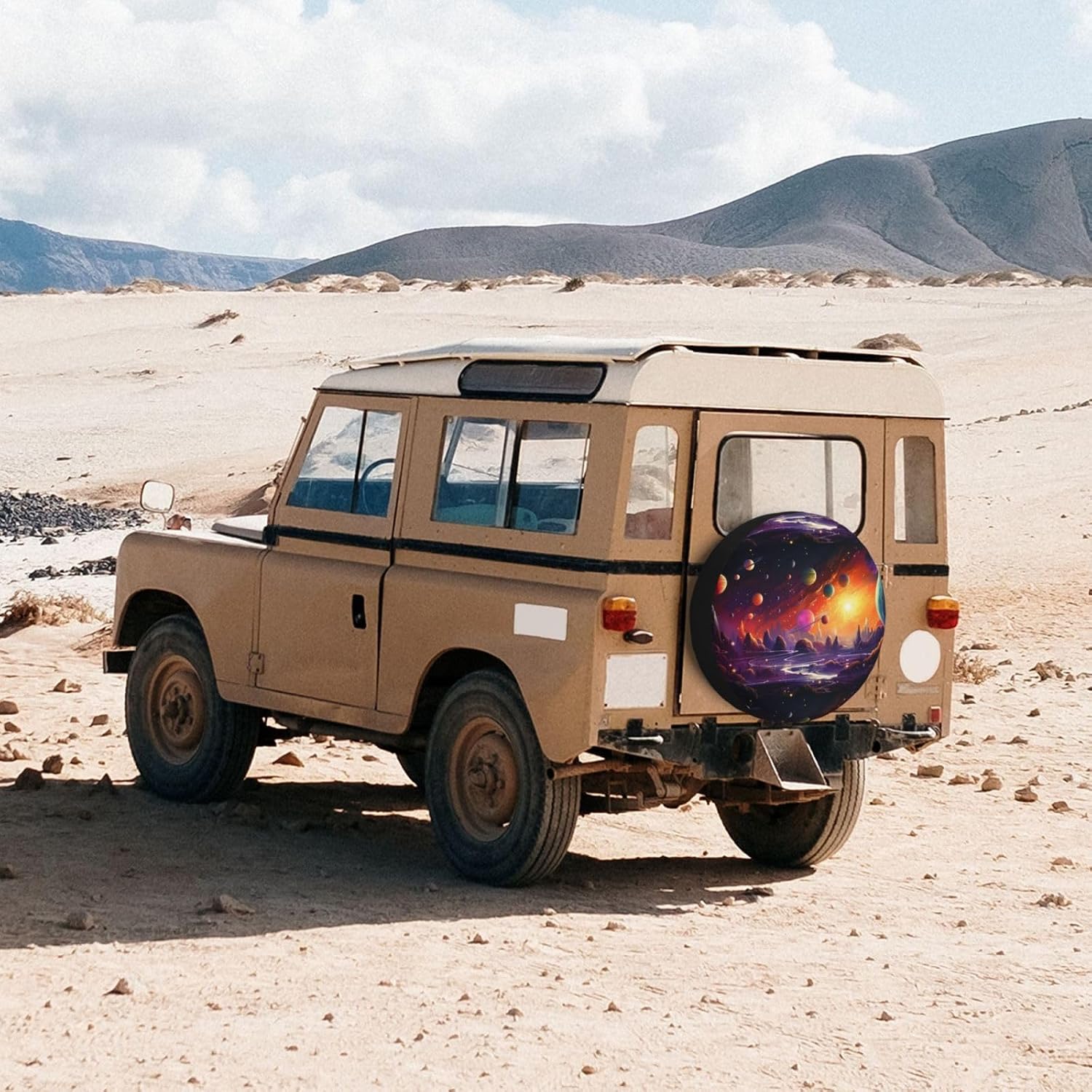 Colorful Fantasy Planets & Alien Landscape Spare Tire Cover 16 inch, Universal Waterproof Dust-Proof Sun Protection Cover with Adjustable Nylon Rope Easy Installation for Jeep Trailer SUV Truc