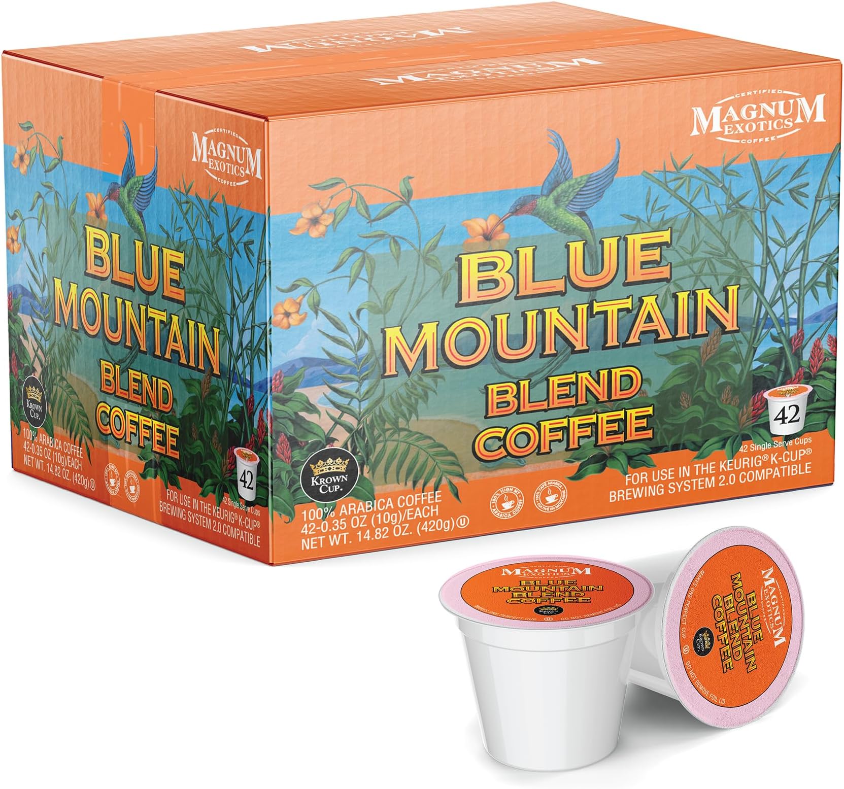 Coffee, Blue Mountain Blend - Light-Medium Roast, Ground Coffee Pods, Single Serve, Made With 100% Arabica Beans, Freshly Roasted, Mild Acidity - 42 Count (Pack of 1)