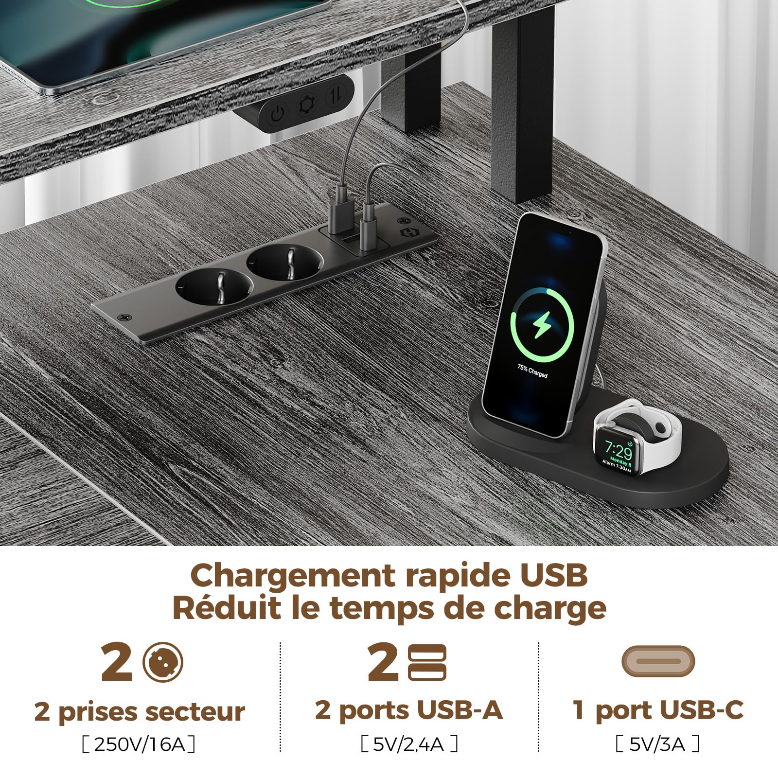 Rolanstar Bureau d’Angle en L avec Tiroirs, Bureau Gaming Réversible avec Prise, LED et Support Écran, 163 cm Table Informatique pour Chambre, Salon ou Coin Travail