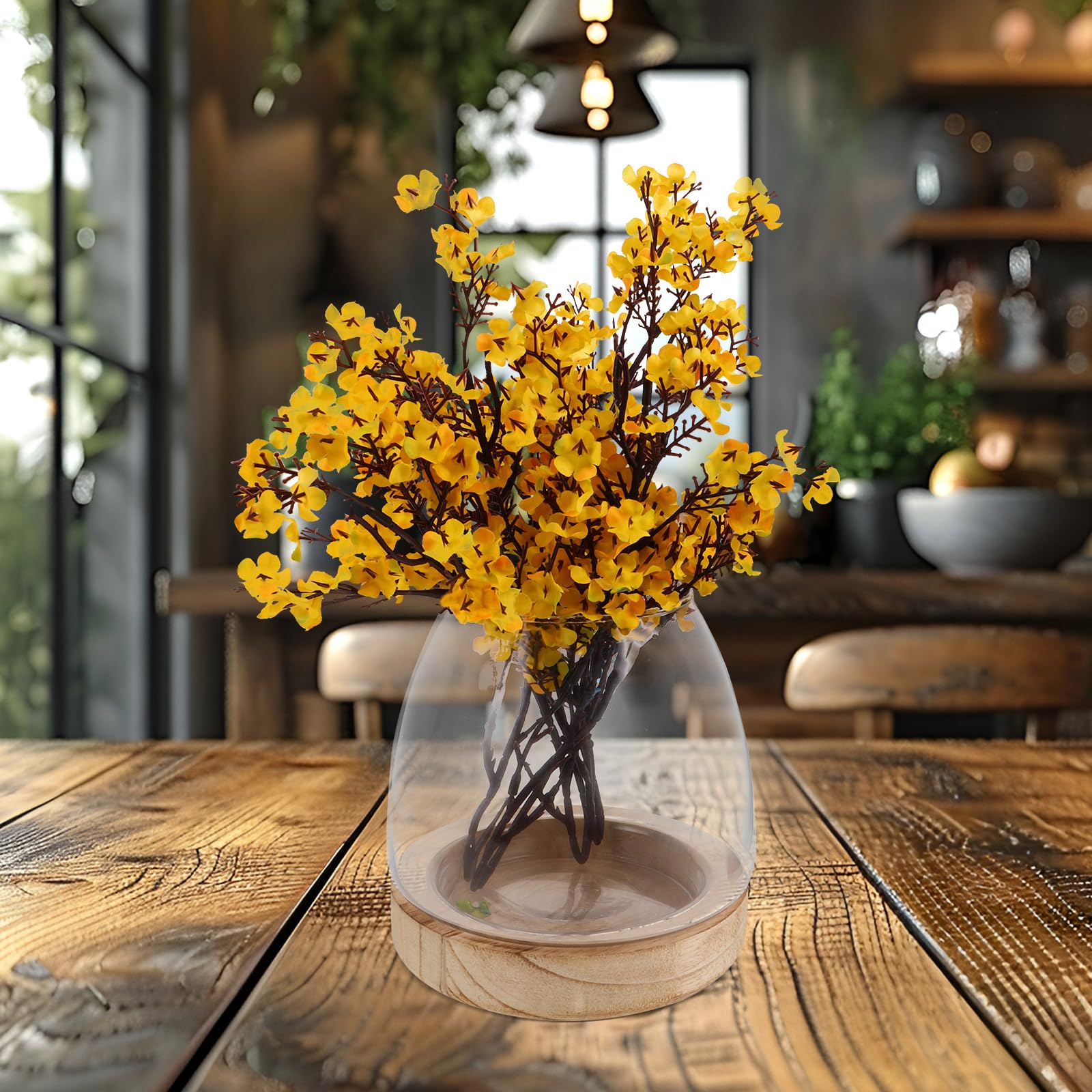 GLEAVI Vase en Verre Hydroponique avec Base en Bois, Station de Propagation pour Plantes et Herbes, Design Moderne et Élégant, Cuisine ou Comptoir