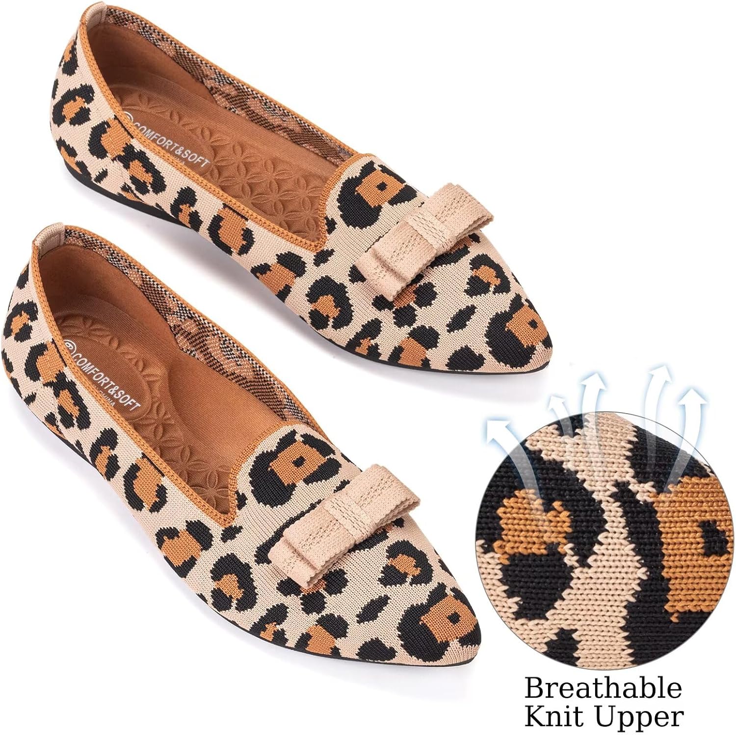 BEJINASH Women's Loafer Flats Casual Knit Fabric Lightweight Dressy Shoes Washable Elegant Pointed-Toe lace-up Bow Shoes Comfortable Ballet Shoes for Women Perfect for Daily - Image 6