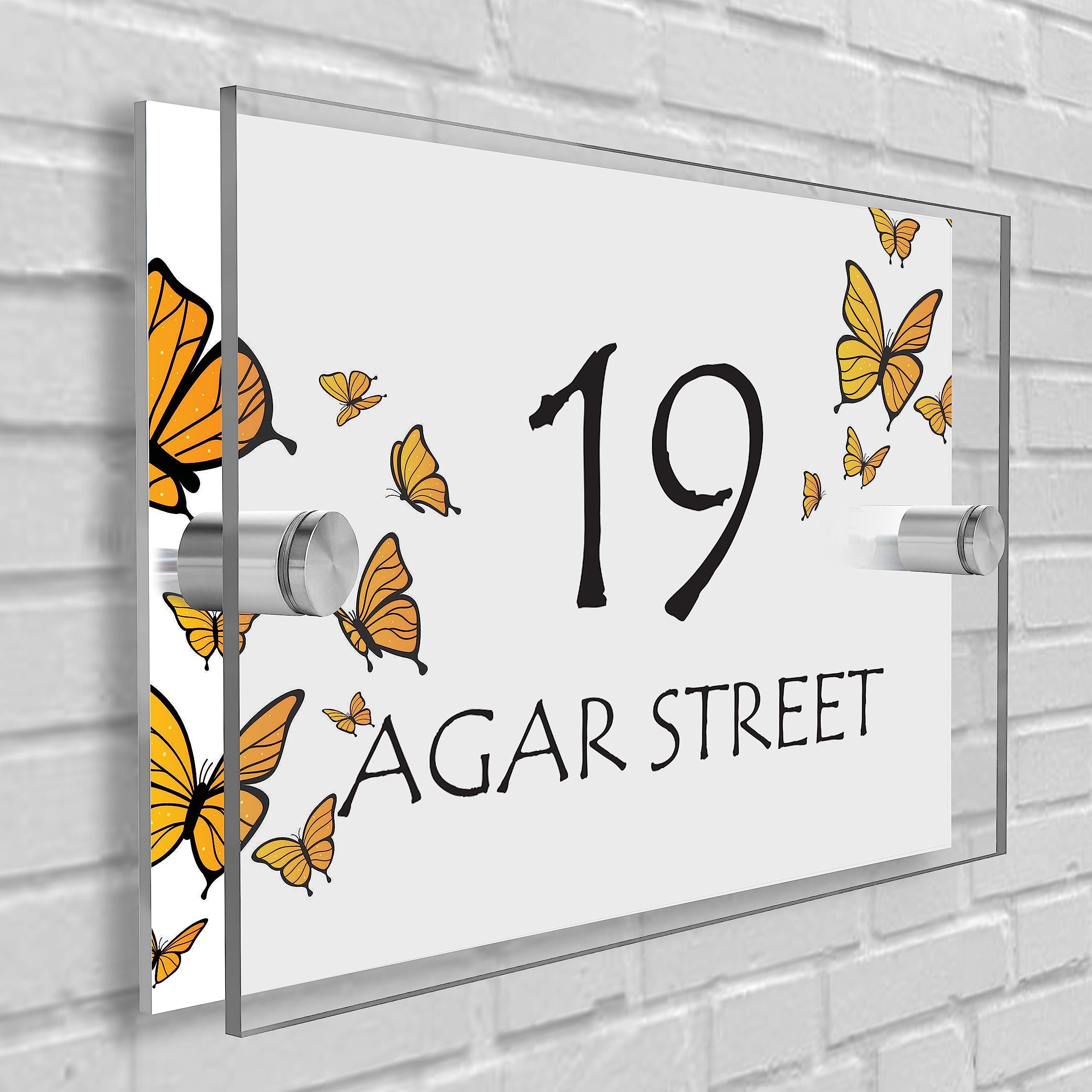 House Sign Plaque Personalised Door Number Street Glasss Effect Acrylic I House signs personalised door number plaque for wall outside I Rectangle Shape (Design 14)