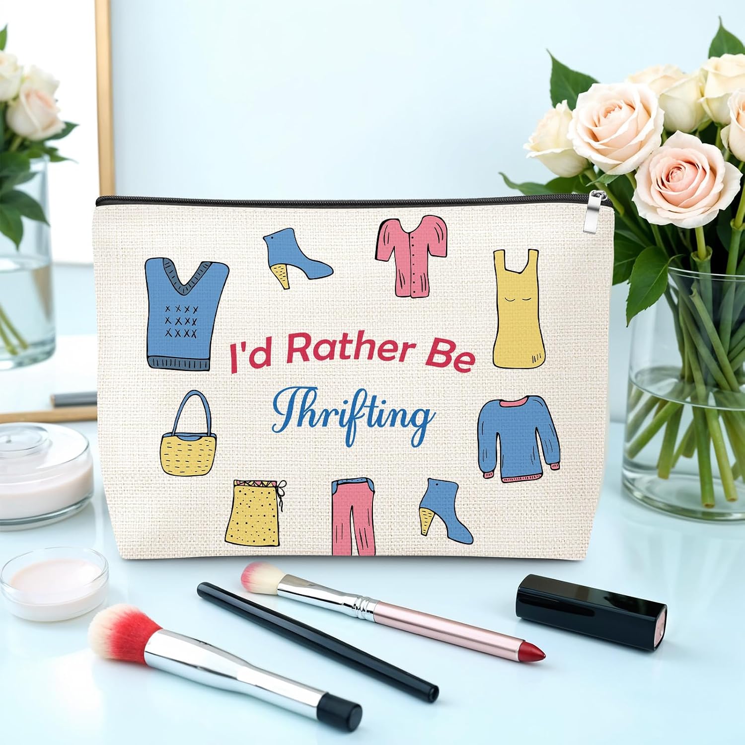 Thrift Shopper Gift Makeup Bag Thrift Store Lover Gifts for Women Enthusiast Gift Shopping Themed Gifts Travel Pouch Friendship Christmas Birthday Present for Her Female Cosmetic Pouch with Zipper image 3