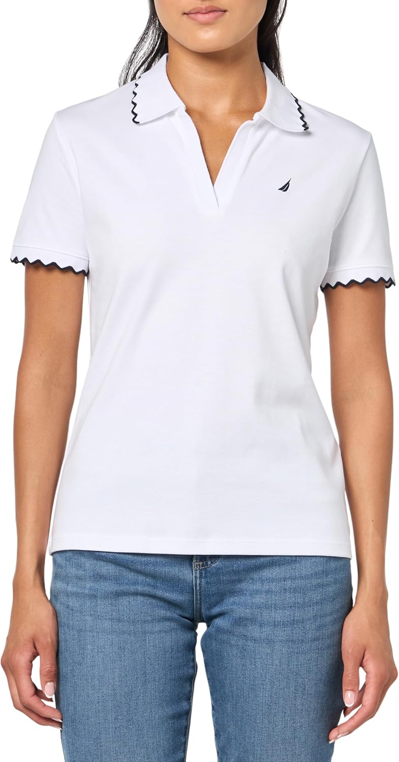 Nautica Women's Short Sleeve Scalloped Polo