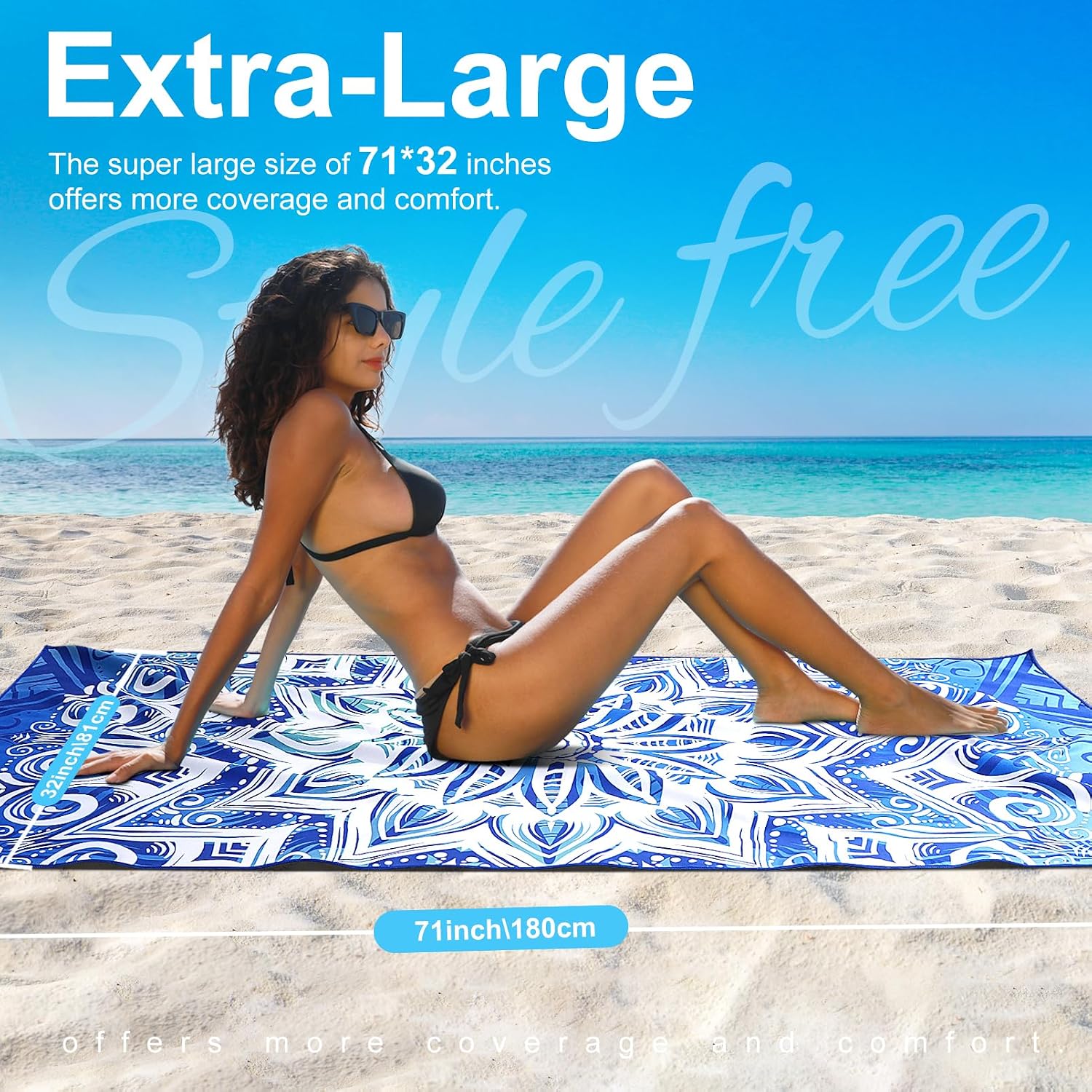 4 Packs Lightweight Thin Microfiber Beach Towel Oversized Quick Dry Compact Sandproof Clearance Towels Sand Free Camping Swimming Pool Easy Pack Travel Women Adults Bohemian Blue Turtle Starfish
