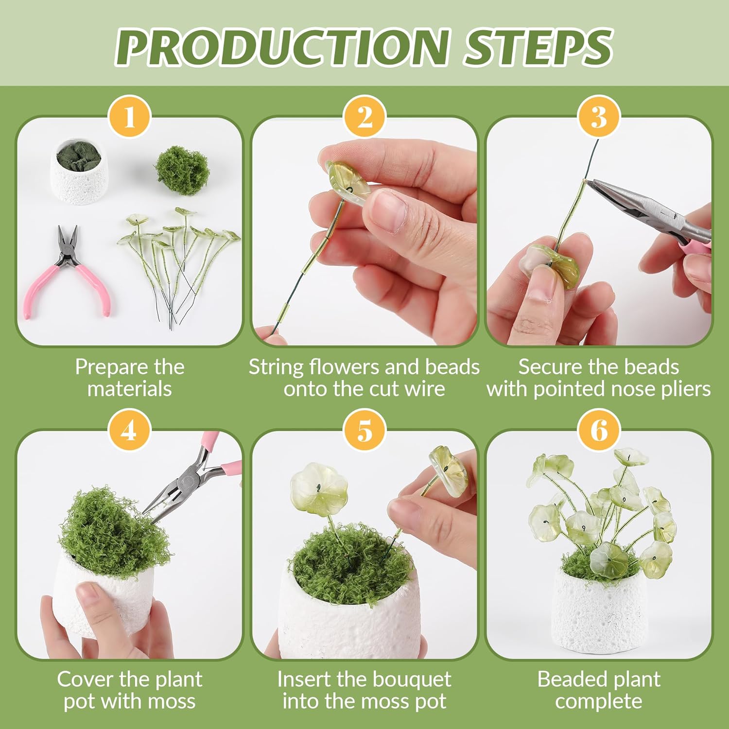 3300Pcs Green Crystal Beads for Plant Making, Beaded Plant Kit, Forever Plant Kit, Green Beads with Wire & Tools for Beaded Plants, Forever Plant Beads for Suncatcher, Jewelry Making & DIY Crafts