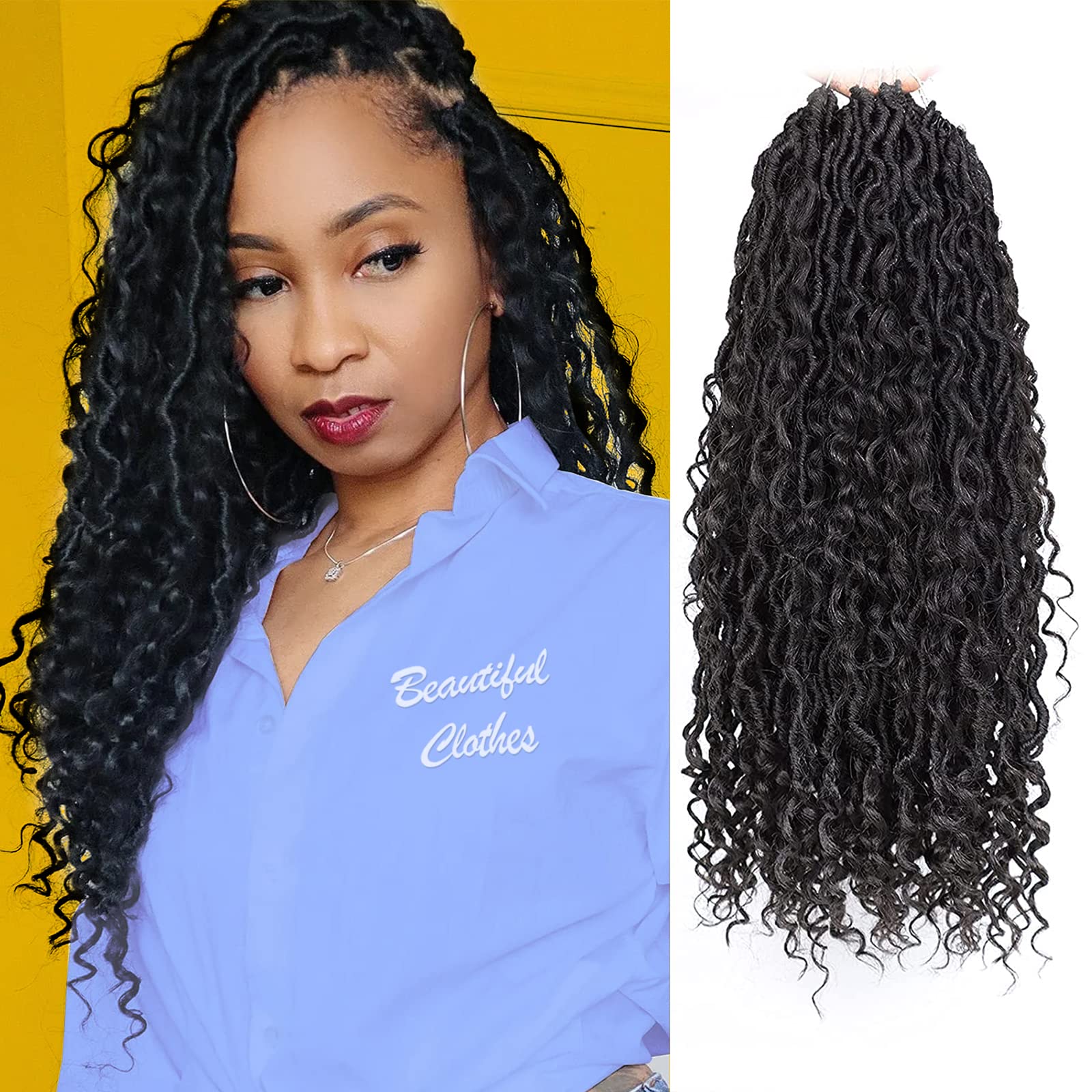 Faux Locs Crochet Hair 18 Inch, 7 Packs Goddess Locs Crochet Hair For Black Women, Pre Looped Locs Crochet Braids Hair (18 Inch, 7 Packs, 1B）