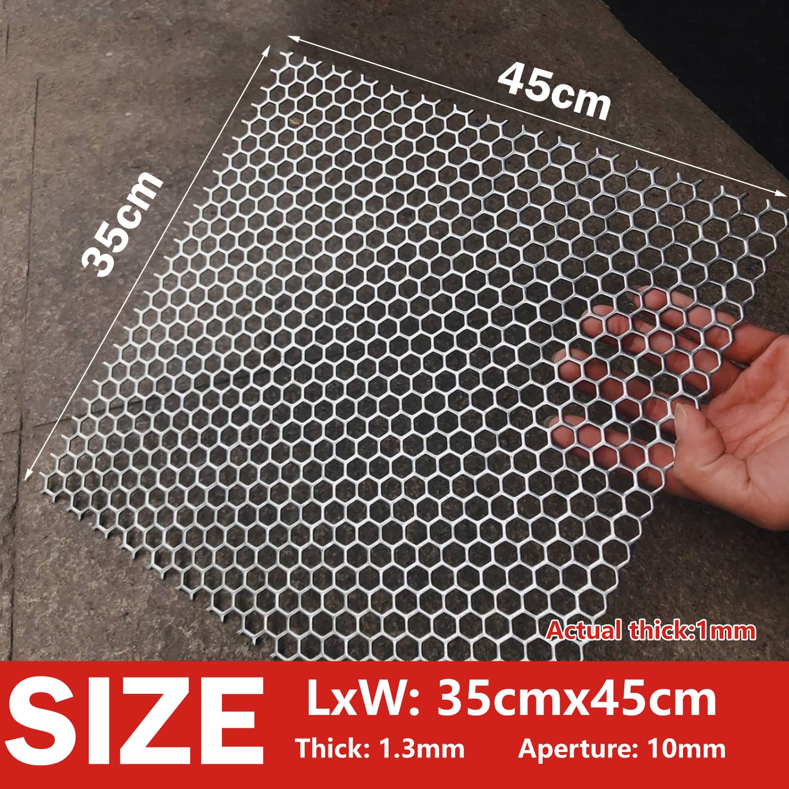 COYOUCO Tôle Perforée INOX 304 Nid d'abeille | Feuille Métallique Grille Hexagonale | Panneau Décoratif pour Ventilation, Filtre, Meuble, DIY & Extérieur,Thick 1.3mm,35x45cm Dia 10mm