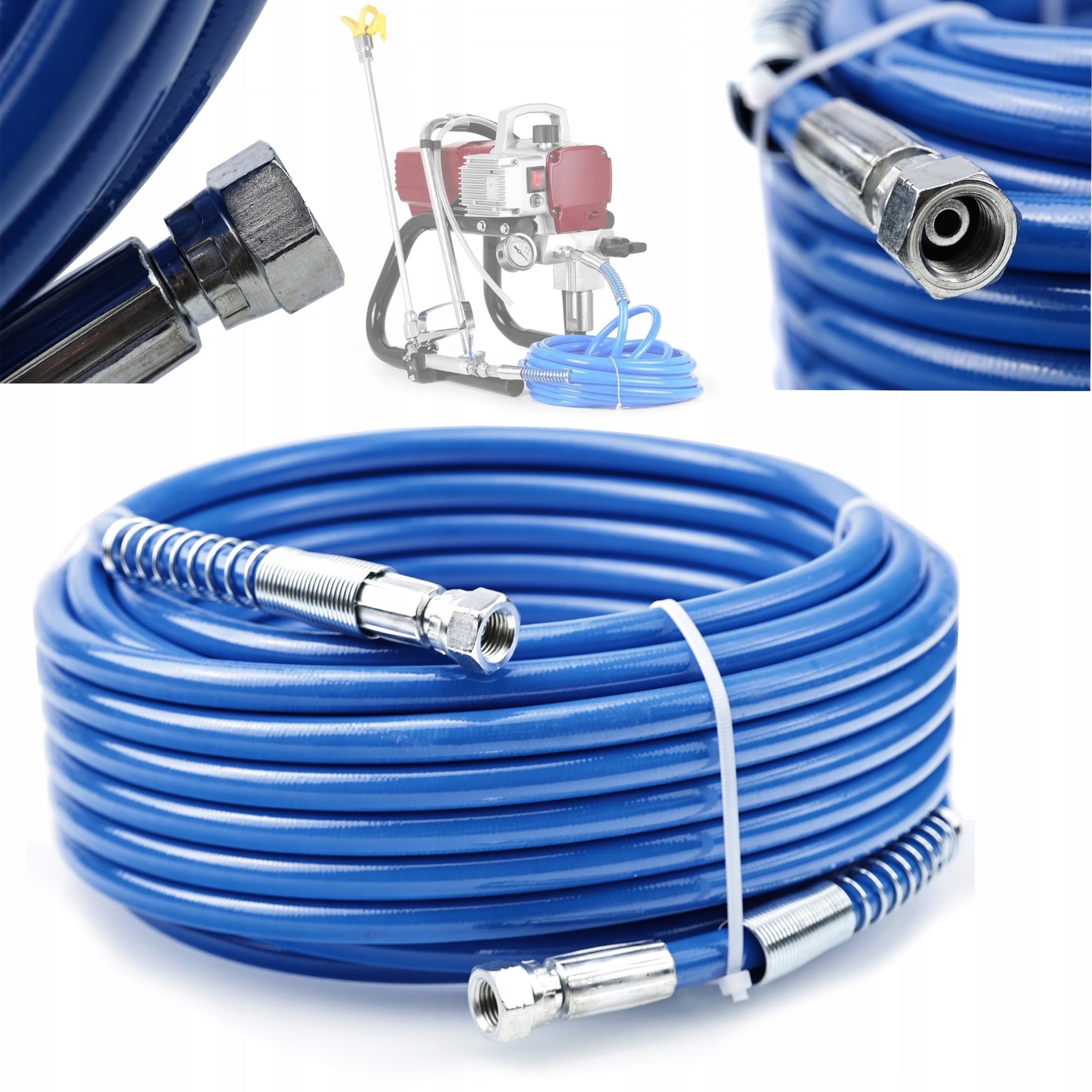 Rosfix Juego de manguera de pulverizador de pintura de 15 m + adaptador - pieza de repuesto para pulverizador de pintura Wagner & Graco | rosca de 1/4 de pulgada | barra 228 | Manguera TPU con