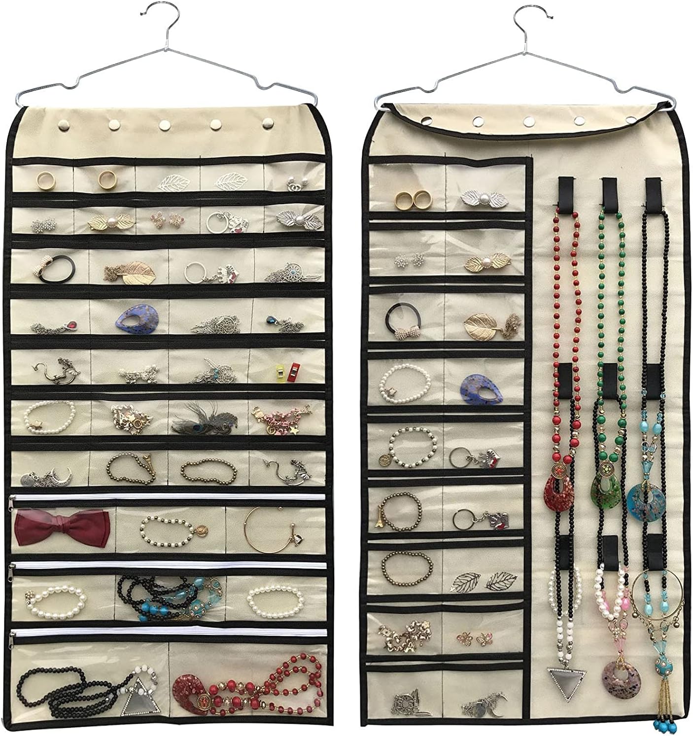 BB Brotrade Hanging Jewelry Organizer,Double Sided 56 Pockets&9 Hooks Accessories Organizer for Holding Jewelry