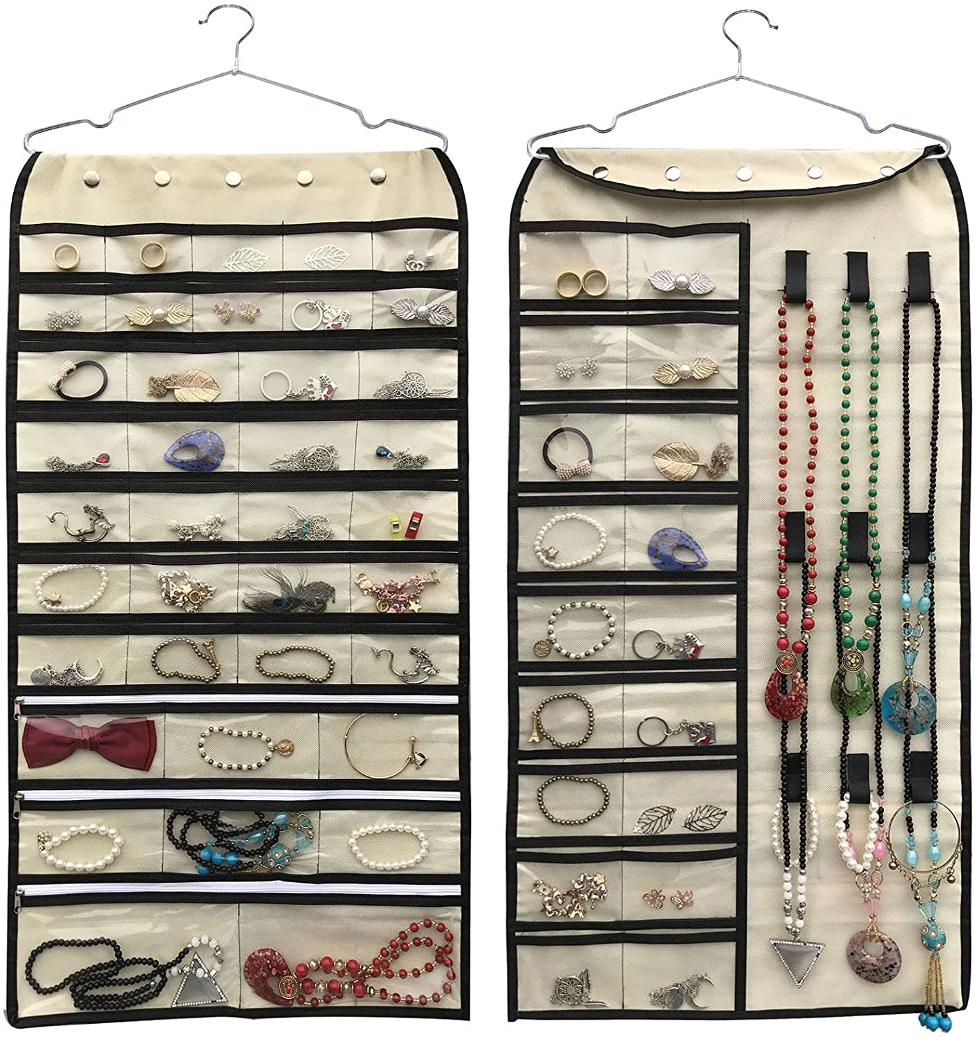 BB BrotradeHanging Jewelry Organizer,Double Sided 56 Pockets&9 Hooks Accessories Organizer for Holding Jewelry