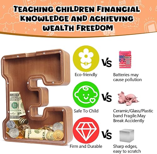 Miniatura 10 de UBeesize Alcancías de madera personalizadas con letras para niños y niñas, caja de dinero personalizada, regalo de cumpleaños con nombre de