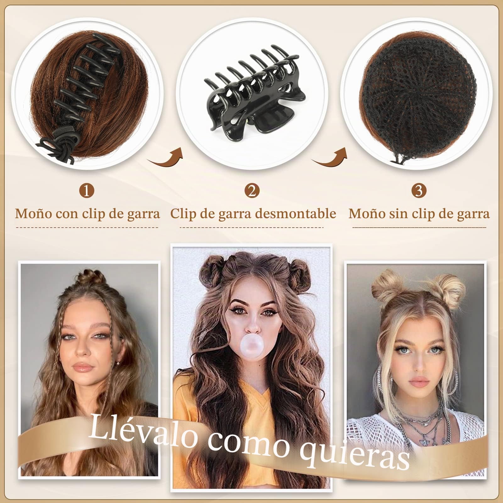 Sofeiyan 2PCS Mini Moños Postizos de Pelo con Garra Pinza Desordenado Extensión de Moño Sintético Extensiones de Cabello Ondulado Pinza Postizos para Mujeres, Mezcla Rubio Oscuro y Rubio Decolorado