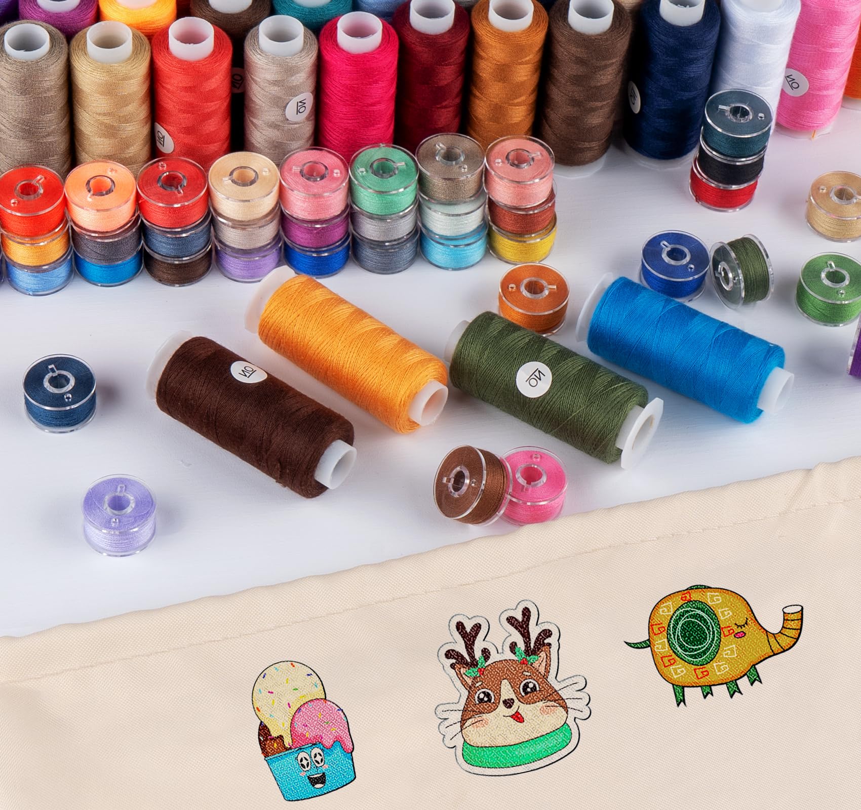 Hilo de bobina de 50 colores con caja de bobina, tamaño A clase 15 60 WT, hilo de bobina preenrollado para máquina de coser, hilo de poliéster compatible con máquina de bordar
