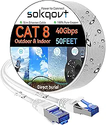 Cabo Ethernet Cat 8 fino de 15 metros para ambientes externos e internos, cabo de Internet Cat8 de cobre puro para enterramento direto e impermeável, cabo Ethernet Cat8 flexível 40G 2000MHZ