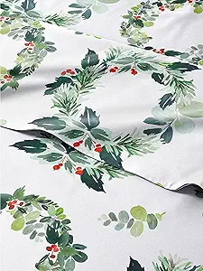 Twin XL Christmas Holiday Wreath Sheet Set - Holiday Xmas Pattern Bedding Set - Deep Pockets - Snug Fit - 3 Piece - Wrinkle Free - Comfy Festive Winter - Holiday Sheets for Women, Men, Kids & Teens