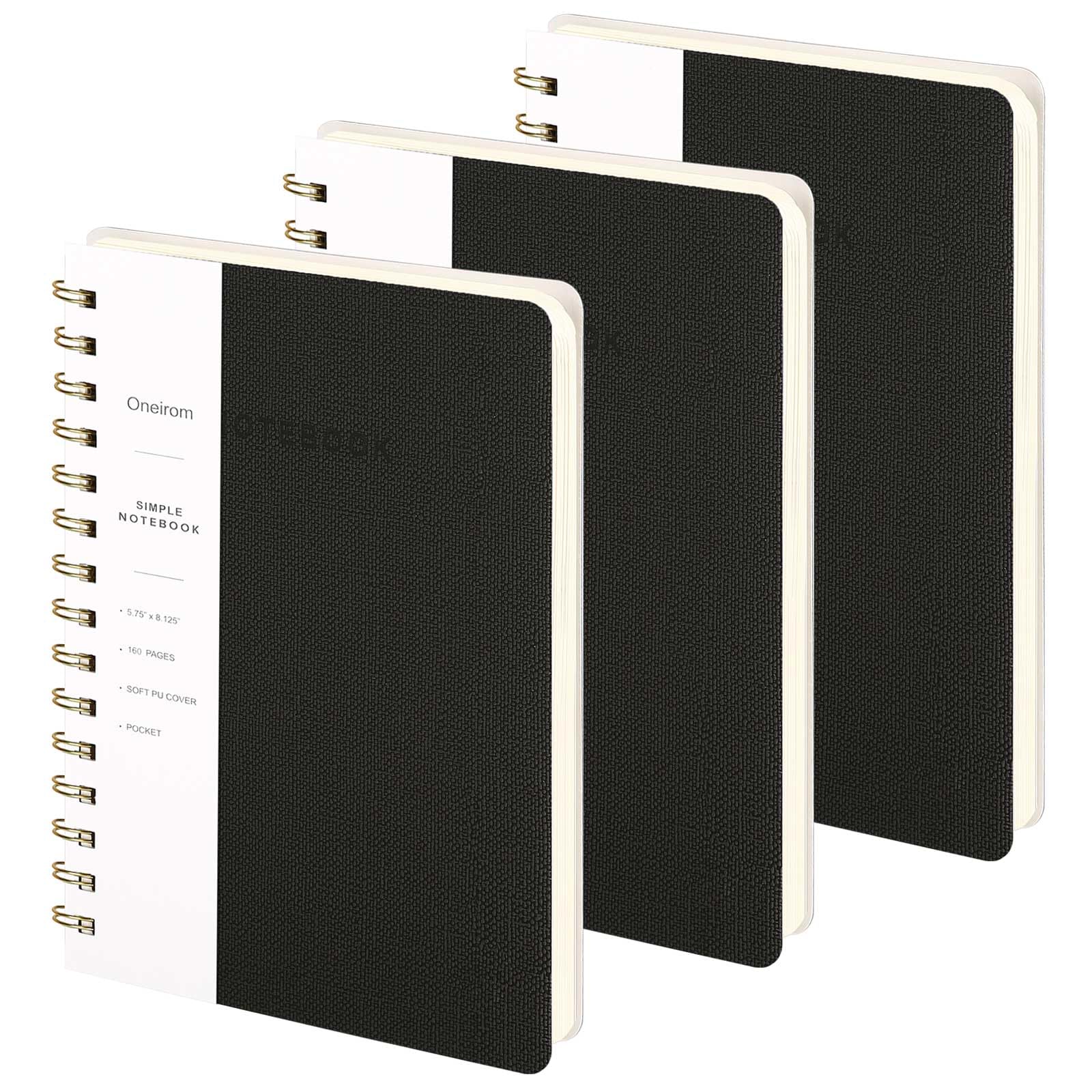 Spiral Notebook-5.75" x 8.125" College Ruled Journal with Inner Pockets and 160 Pages,PU Leather Cover Business Journal, Twin-Wire Binding Notebook