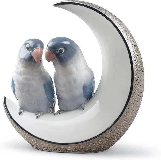 Lladro Bird Figurine: Fly Me To The Moon Silver Porcelain Sculpture