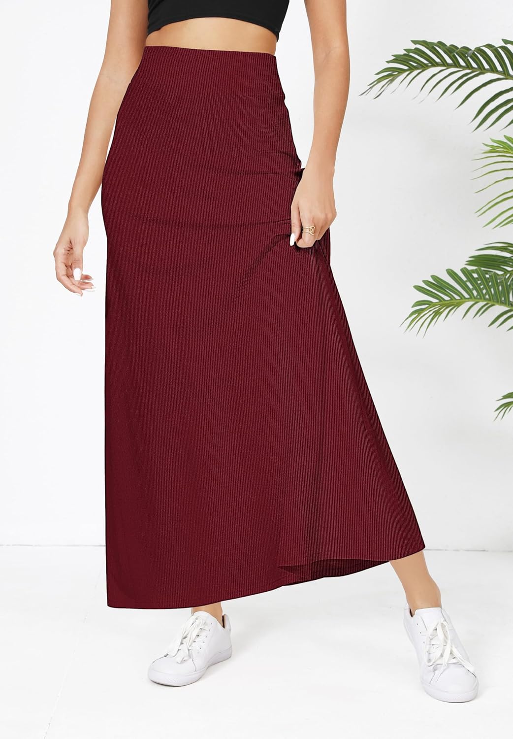 Urban CoCo Elastic Waist A-Line Long Maxi Skirt Below Knee for Women Fall Winter - Image 3