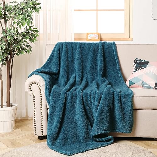 Miniatura 3 de SOCHOW Manta de forro polar Sherpa para todas las estaciones, ligera, mullida, cálida y súper suave, para cama, sofá y sofá, 60 x 80 pulgadas, azul