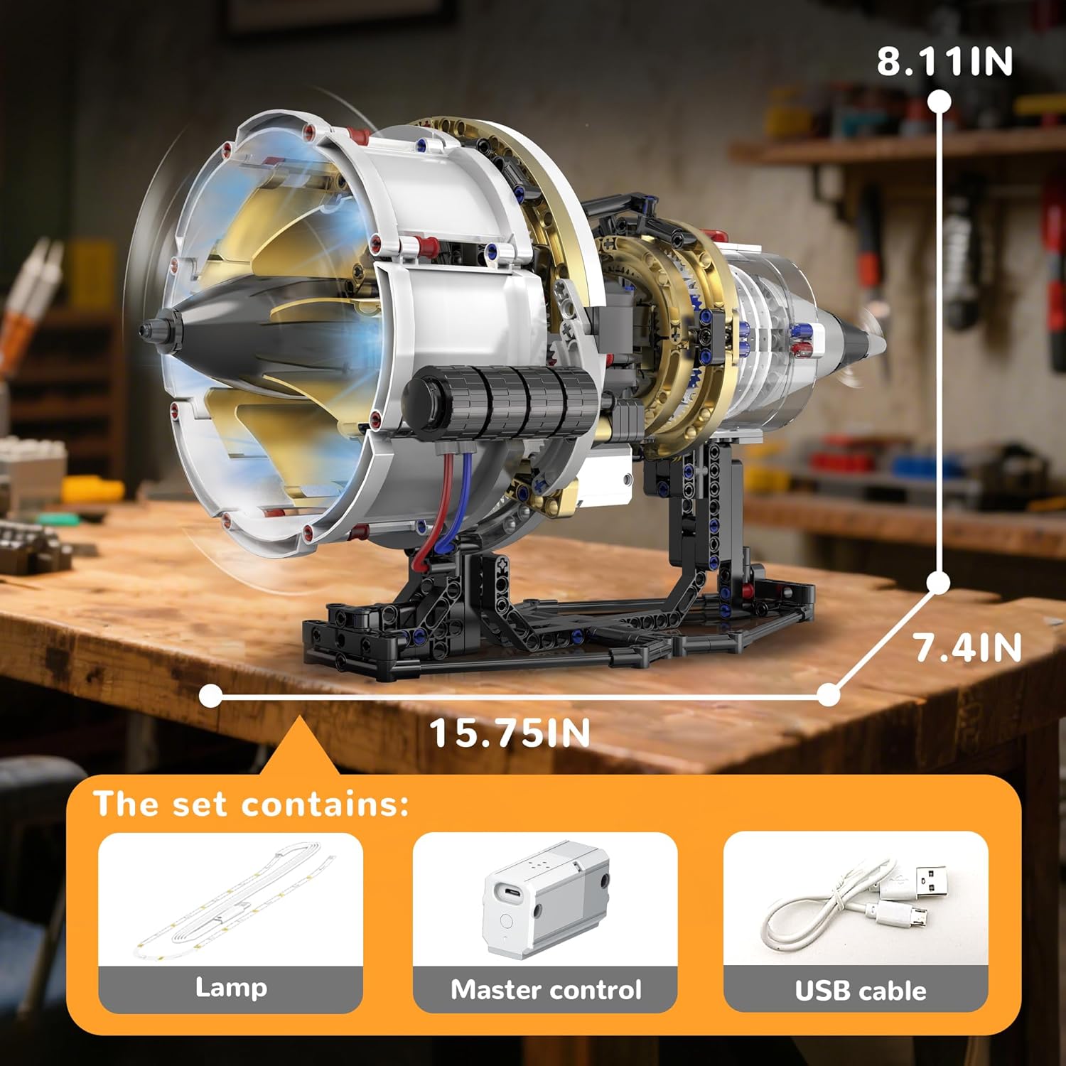 BrixVibe Aircraft Engine Building Set That Works, Mini Turbojet Model Kit Technic with APP Control Light & Motor, Collectible Mechanical Engineering for Boys 14+ Adults