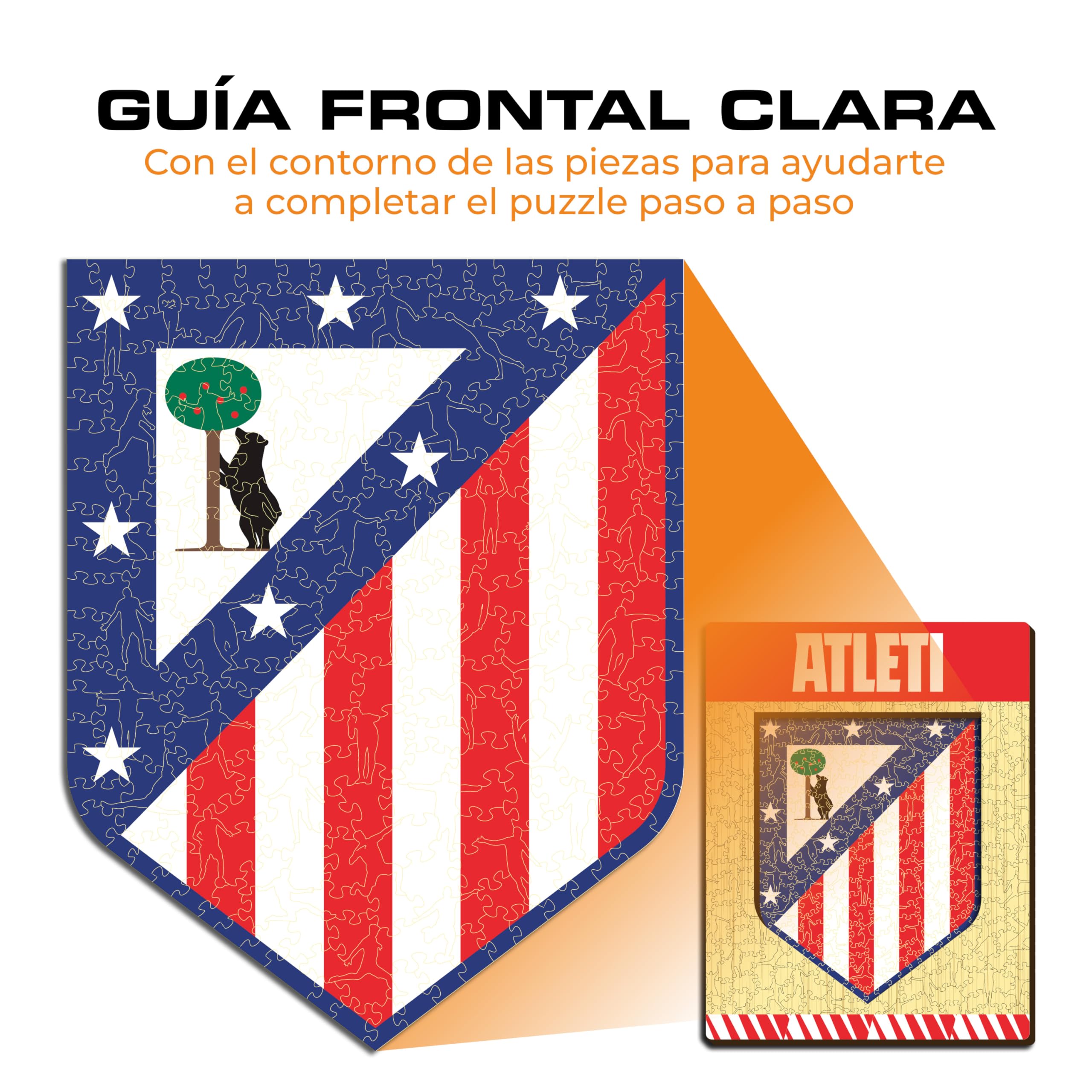 Iconic Puzzles - Atlético de Madrid Logo, ​​Producto Oficial, Puzzles de Madera para Adultos y Niños, Madera 100% Sostenible, Tamaño L 500 Piezas