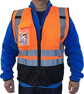 3C Products SV4400, ANSI/ISEA Class 2, High Vis Mesh Safety Vest w/Reflective, Zipper, 9 Pockets, Neon Orange w/Black Bottom,3XL