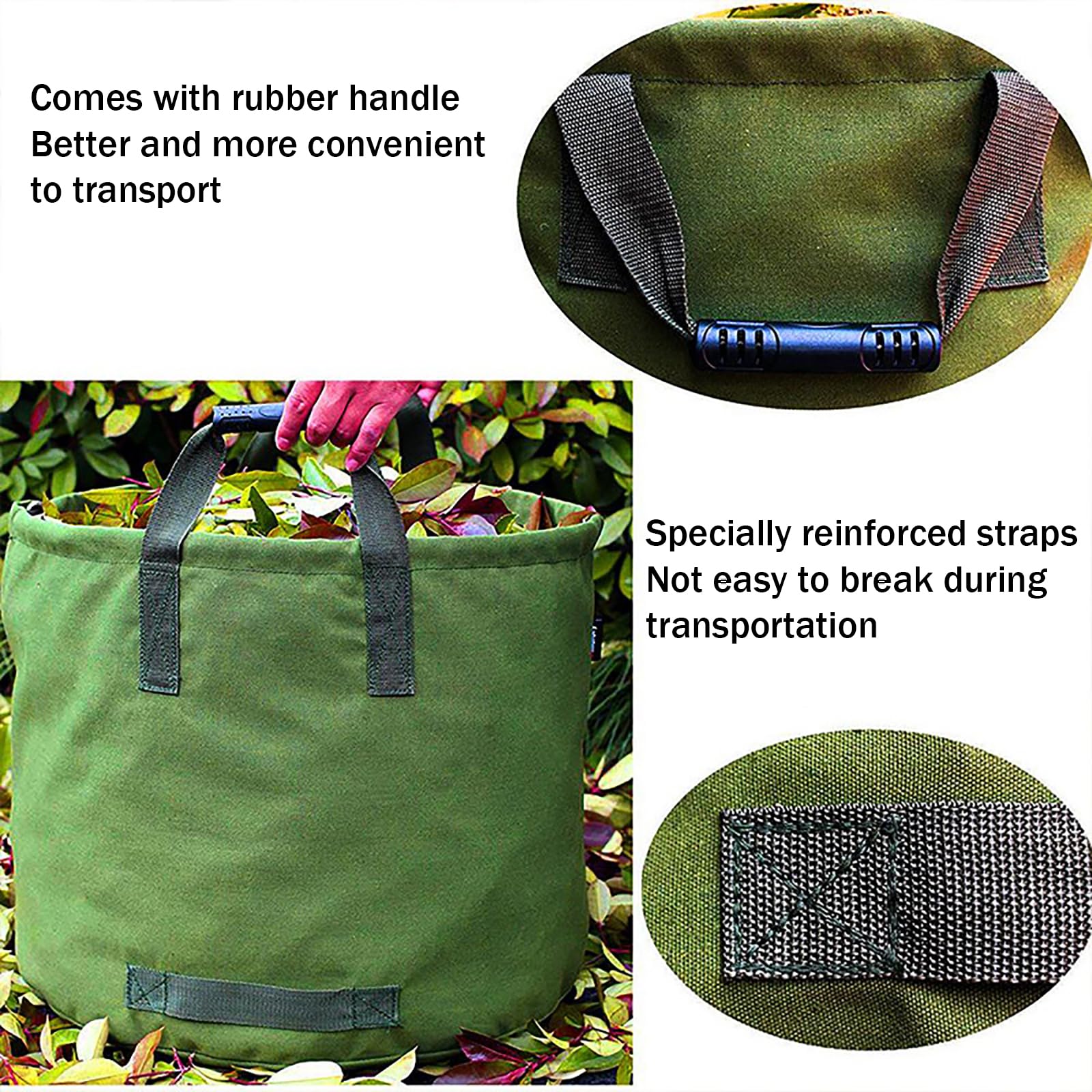 Sac à déchets de jardin robuste (125 L) – H46 cm/P56 cm, réutilisable, pliable, polyvalent avec poignées – Grande capacité