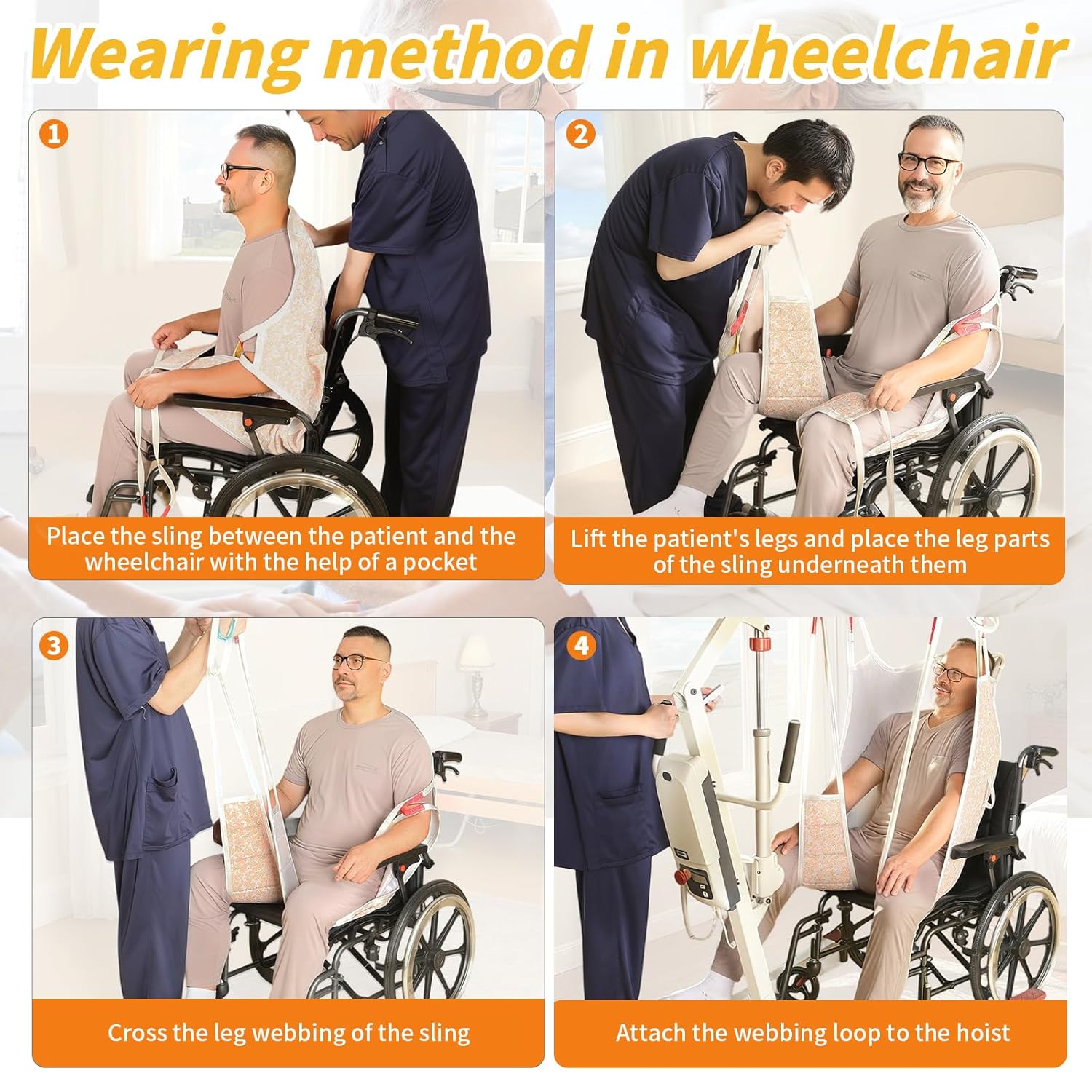 Patient Lift Sling with High Back,Patient Divided Leg U Sling for Transfer,Positioning or Lifting with Warm & Caring Patterns-SWL 500LBS (Bright Forest Blossom Pattern, Large)