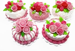 Dollhouse Miniatures Food Set 2cm 5 Mixed Rose Flower Cake Supply Charms 13702