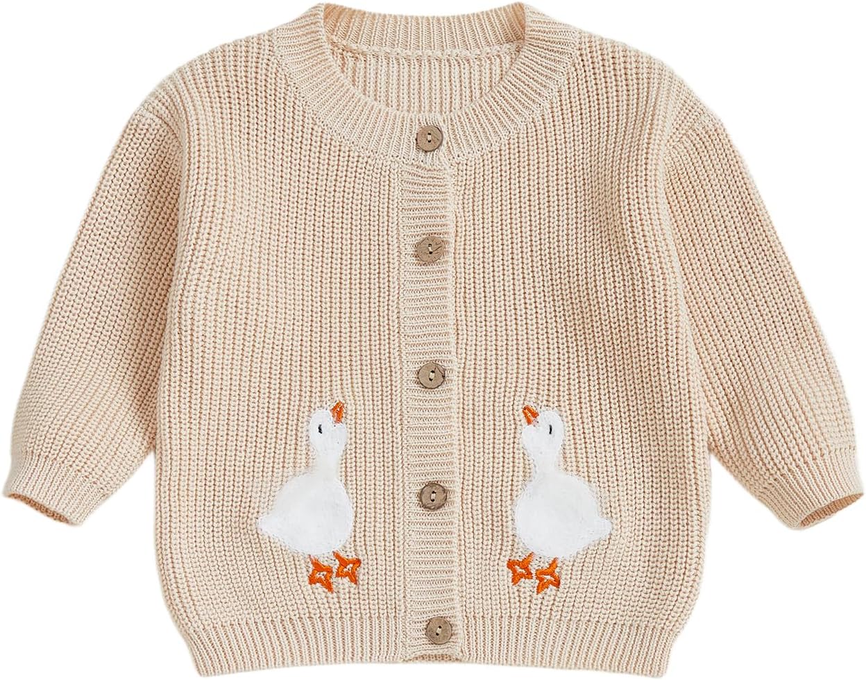 Toddler Infant Baby Boy Girl Goose Embroidery Sweater Outfit Long Sleeve Button Up Cardigan Fall Winter Clothes