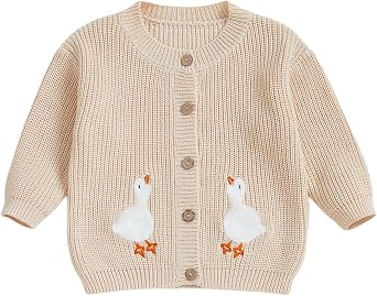 Toddler Baby Boy Girl Cardigan Goose Embroidery Knit Sweater Long Sleeve Button Up Coat Warm Fall Winter Clothes