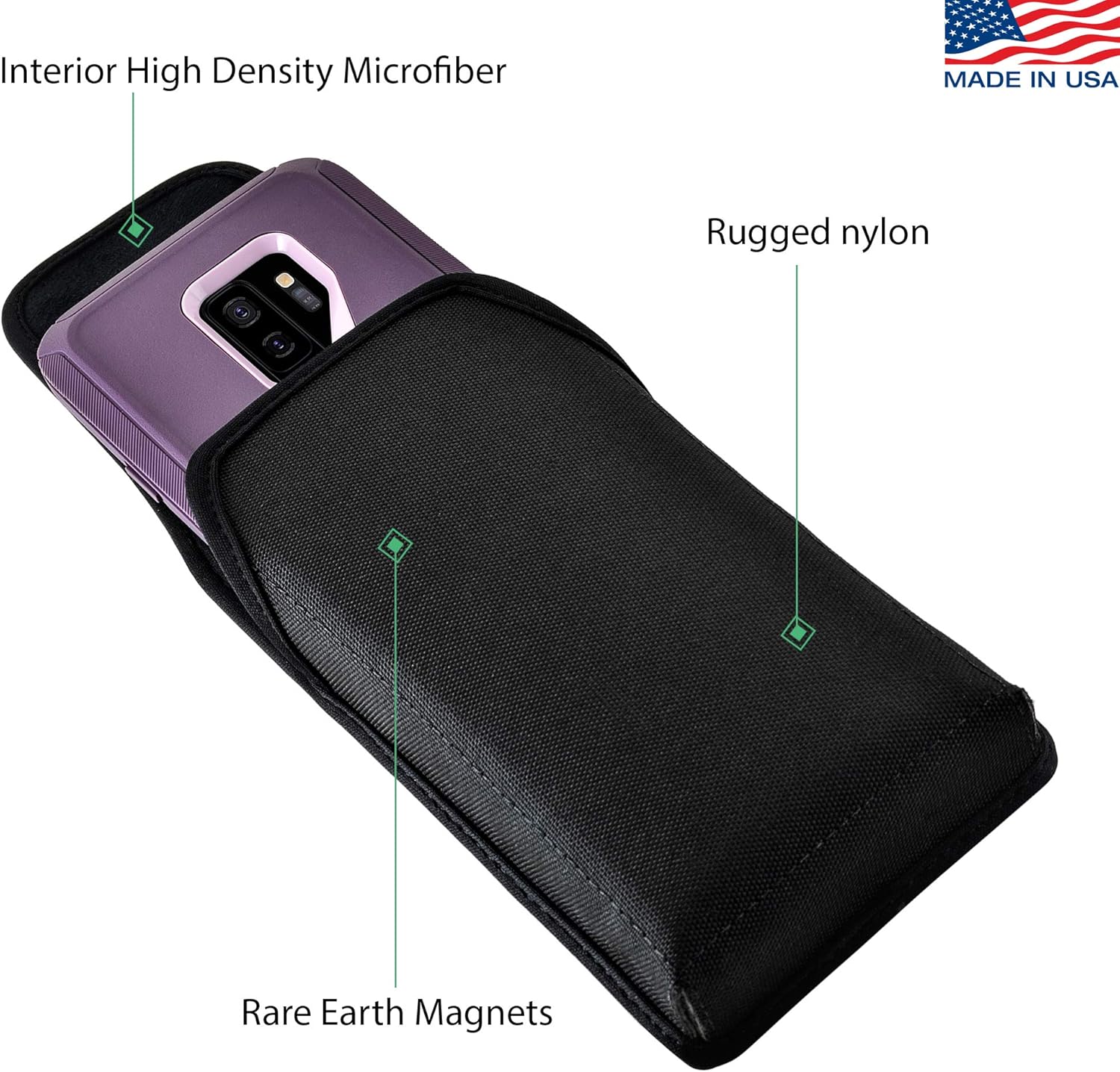 Turtleback Belt Clip Case Compatible with Samsung Galaxy S9 Plus + Fits w/OB Defender or Bulky Cases, Black Vertical Holster Nylon Pouch with Heavy Duty Rotating Belt Clip