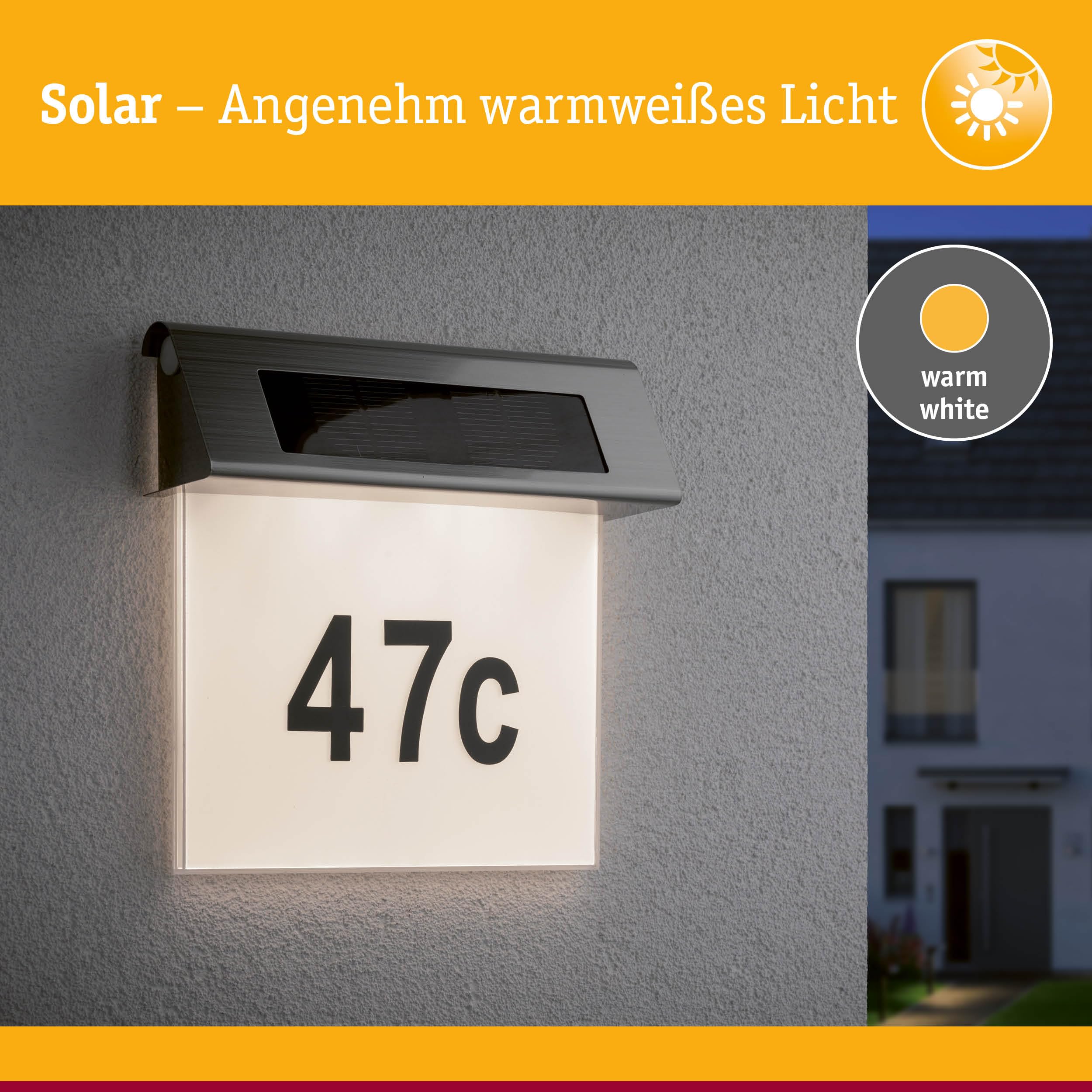 Specjalna lampa solarna numer domu IP44 LED 1 x 0,2 W plama/Wh stal nierdzewna/ACR