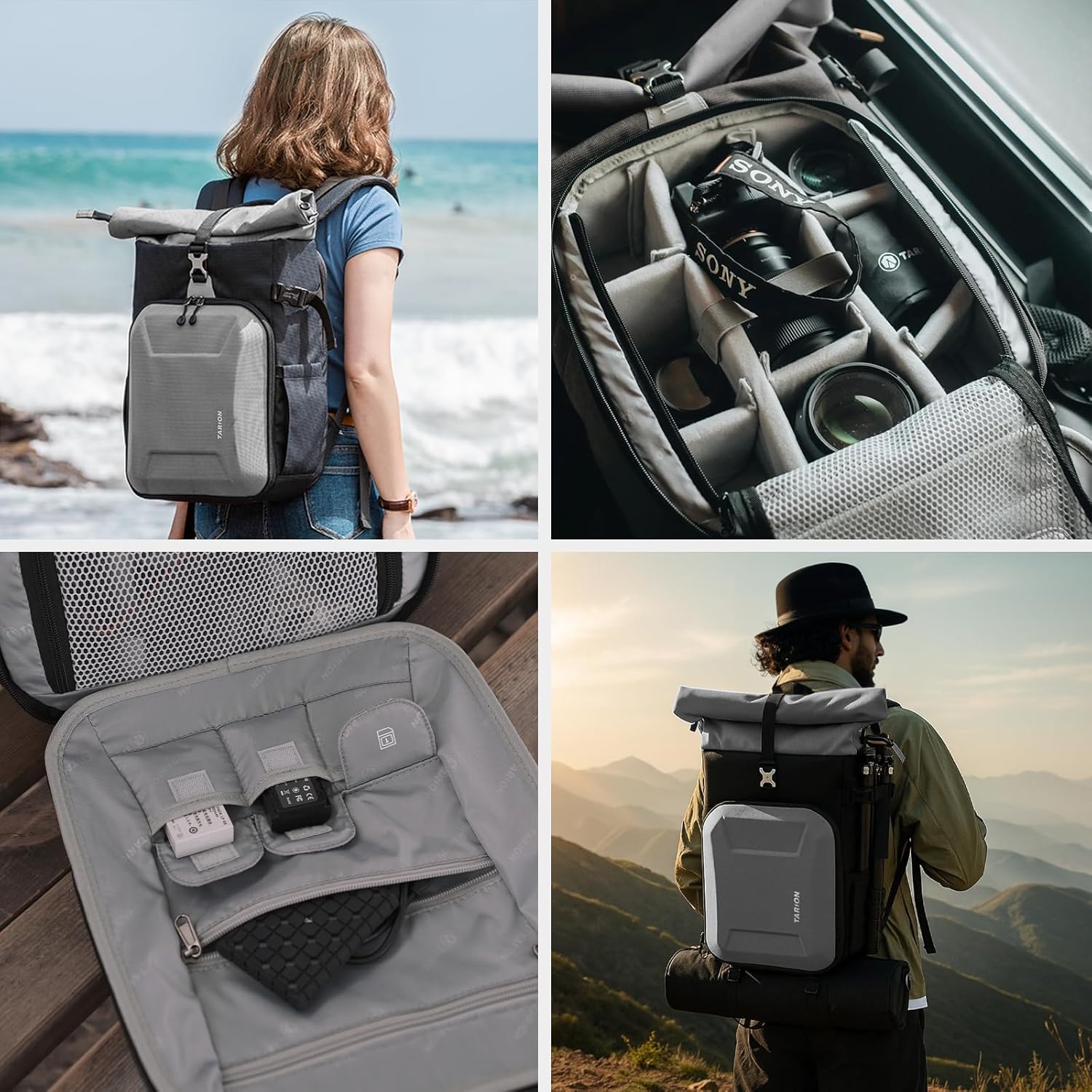 TARION Hardshell Large Camera Backpack - Expandable Camera Bag for Photographers with 16" Laptop Compartment & Side Access & Rain Cover(XH Silver) - Image 8