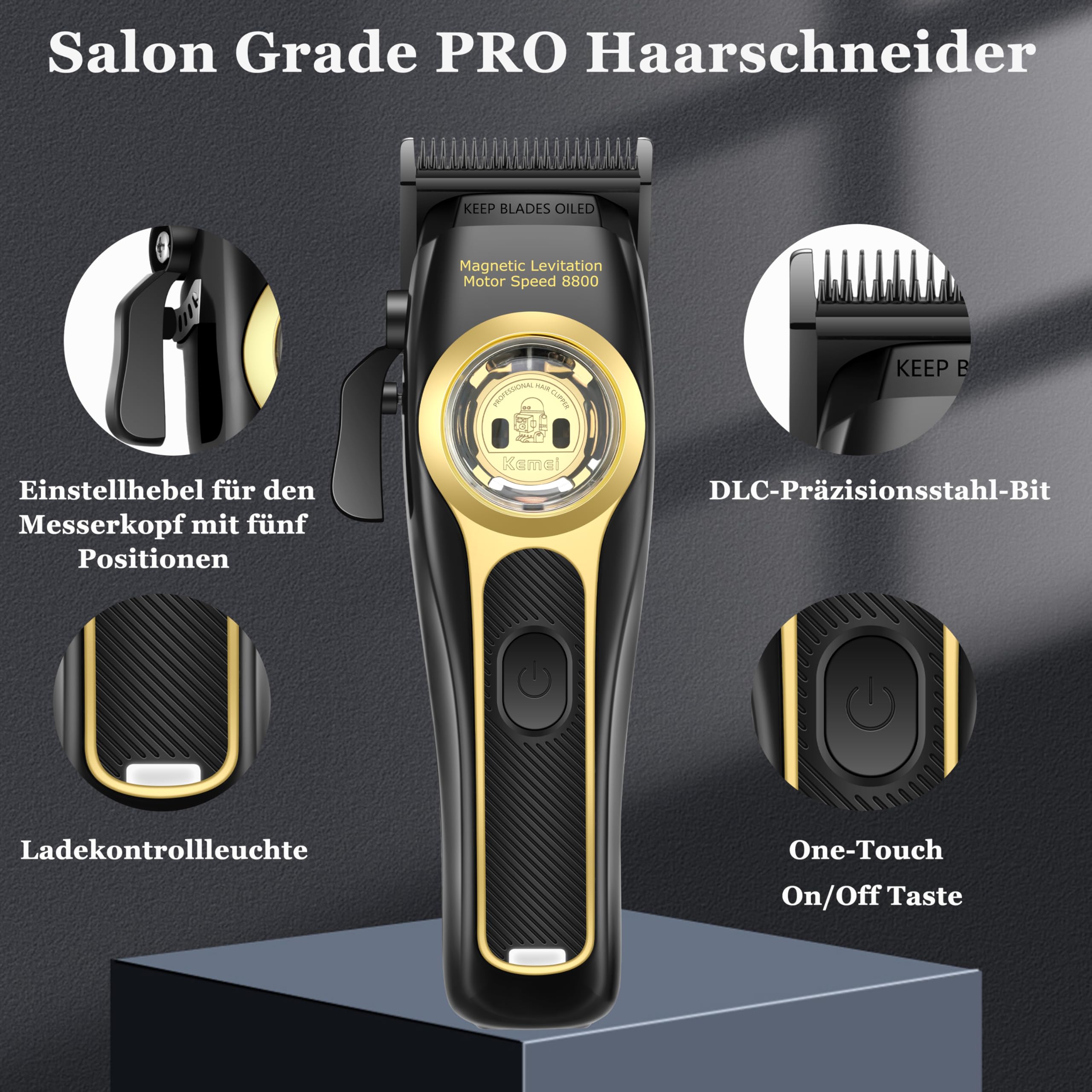 KEMEI 2373 Professionelle Haarschneidemaschine für Männer, kabelgebundenes/kabelloses Haarschneideset, Haar- und Bartschneider, 8800 U/min Barber Clippers mit magnetischem Schwebemotor